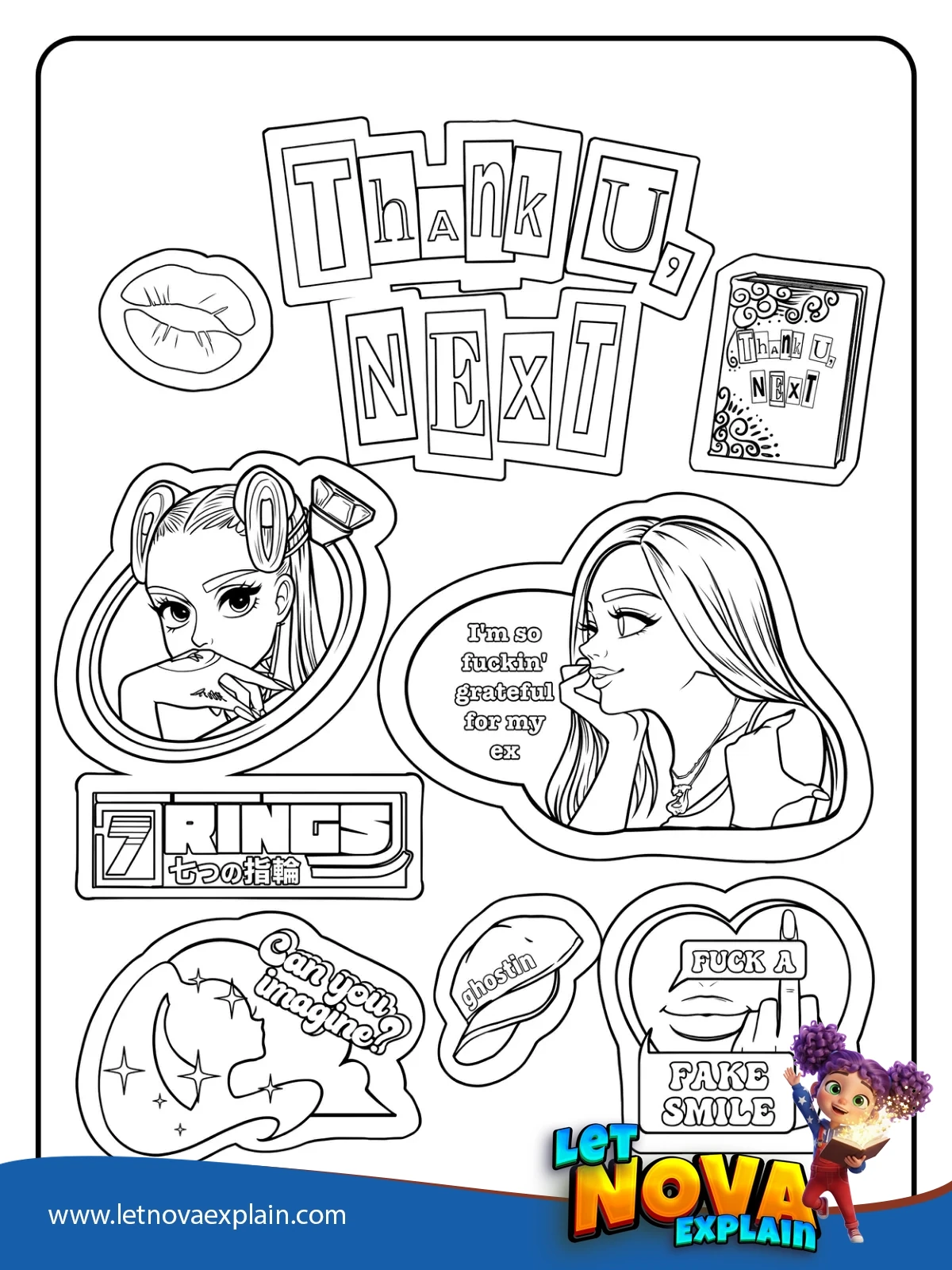 Thank U Next Sticker Set coloring — PDF imprimable