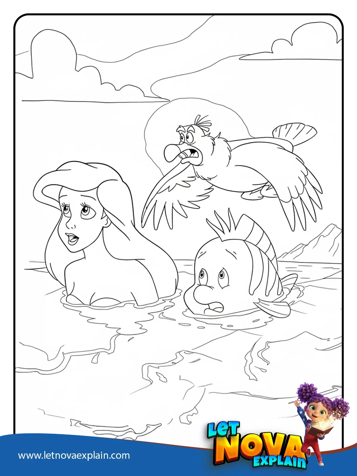 Ariel Flounder Scuttle at the Surface coloring — PDF imprimable