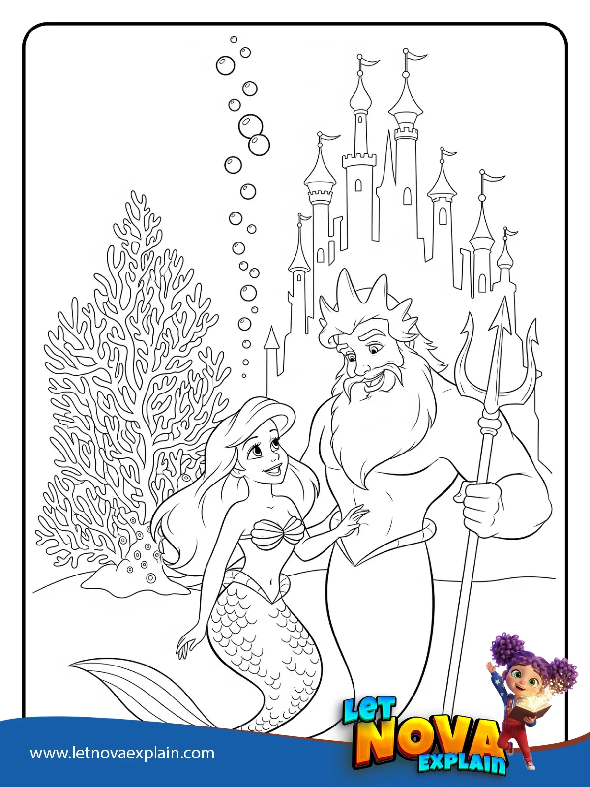 Ariel King Triton coloring — PDF imprimable