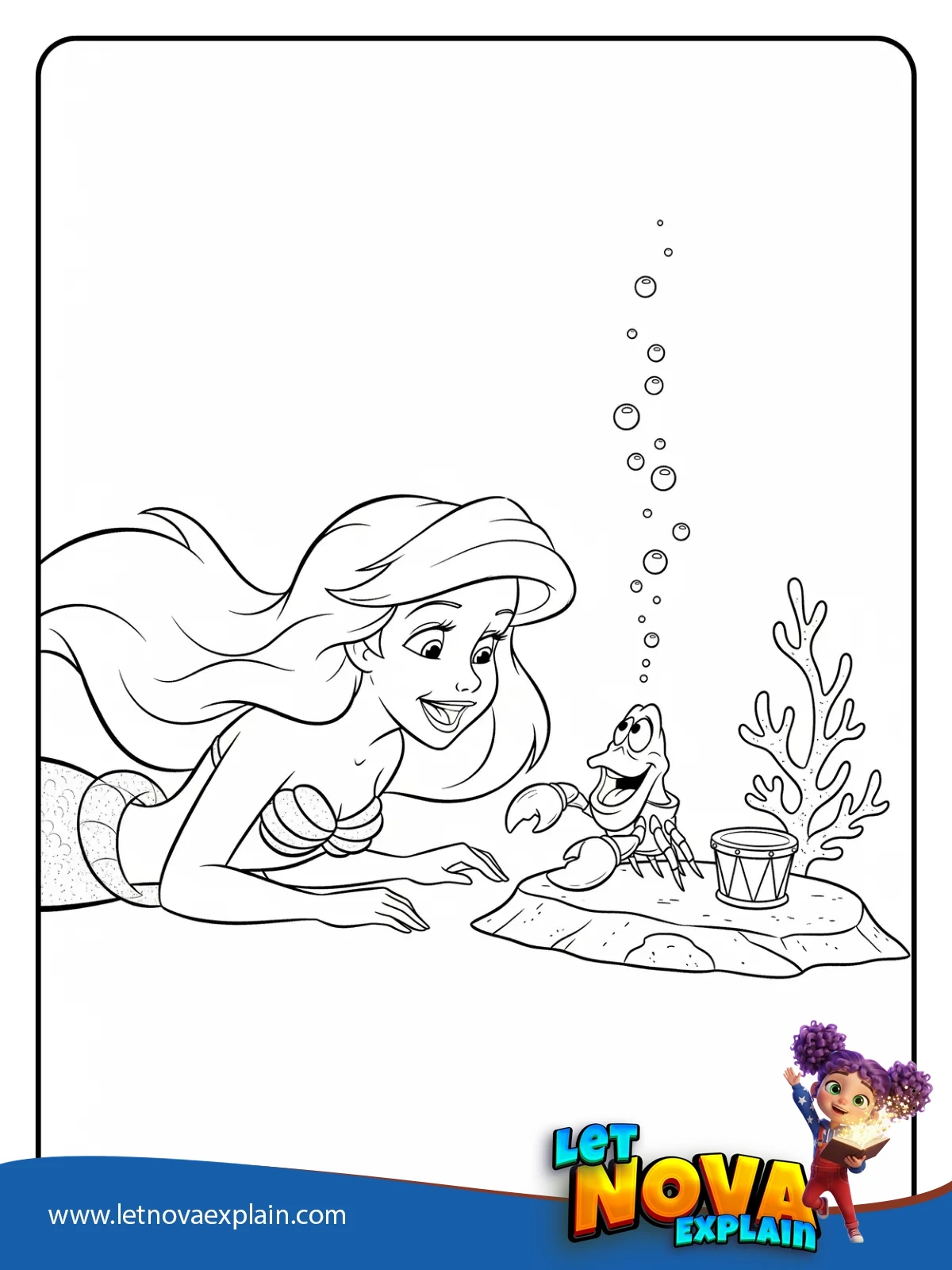 Ariel Sebastian Music Time coloring — PDF imprimable