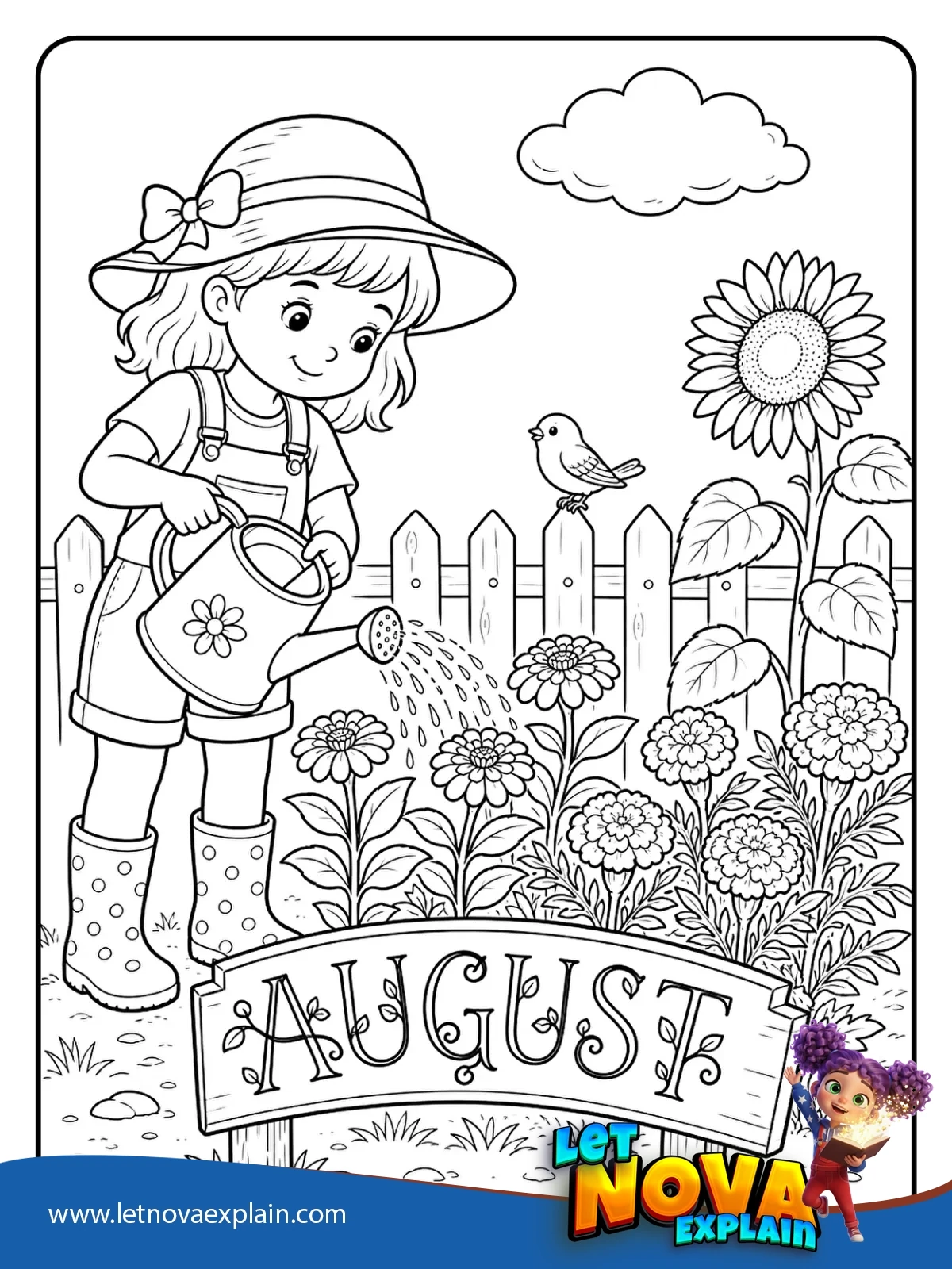August Garden Watering coloring — Coloring page