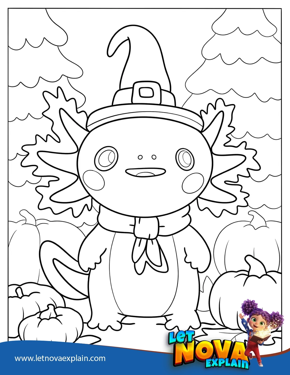 Axolotl Dressed As A Pilgrim In Autumn — Coloring page