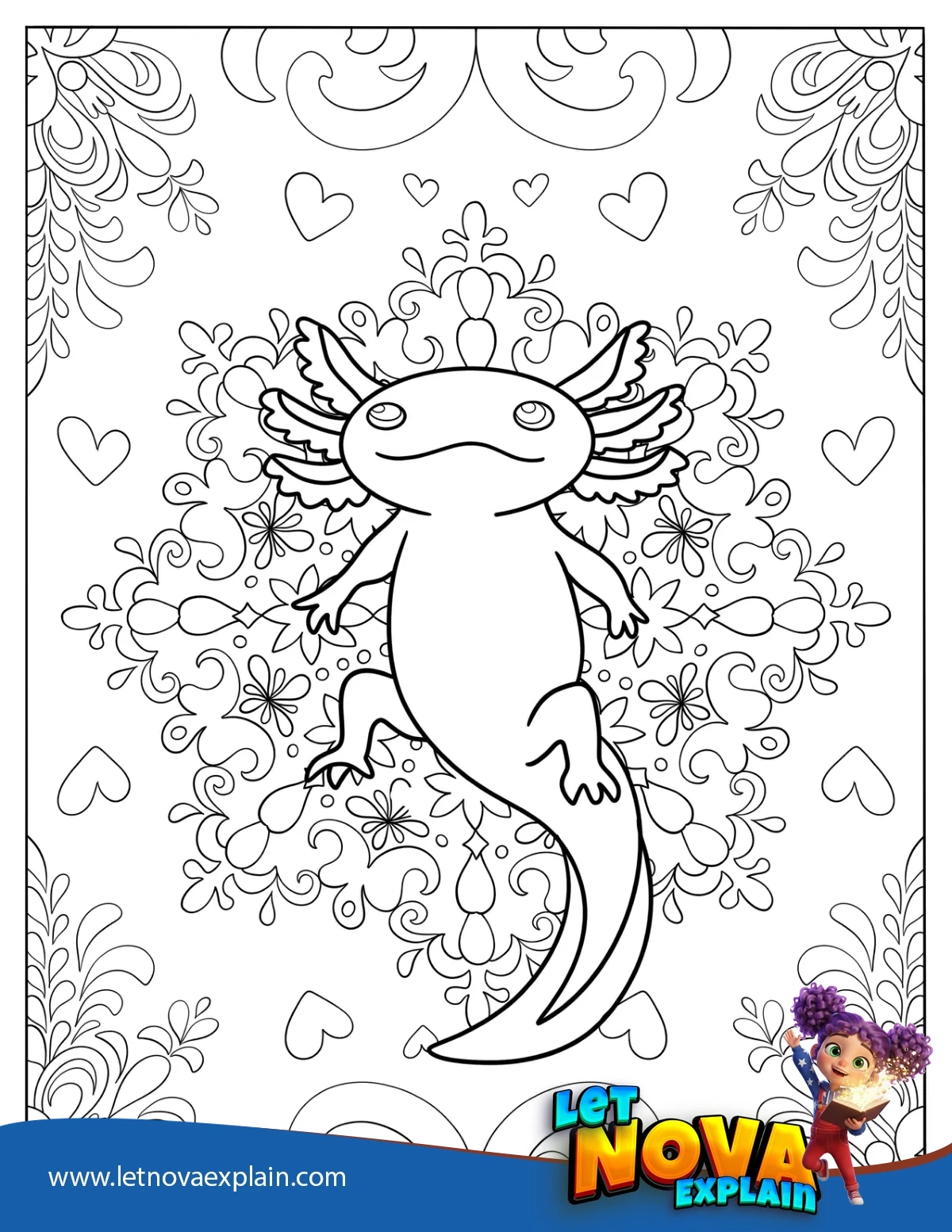 Axolotl In The Middle Of A Mandala Coloring Sheet — Coloring page