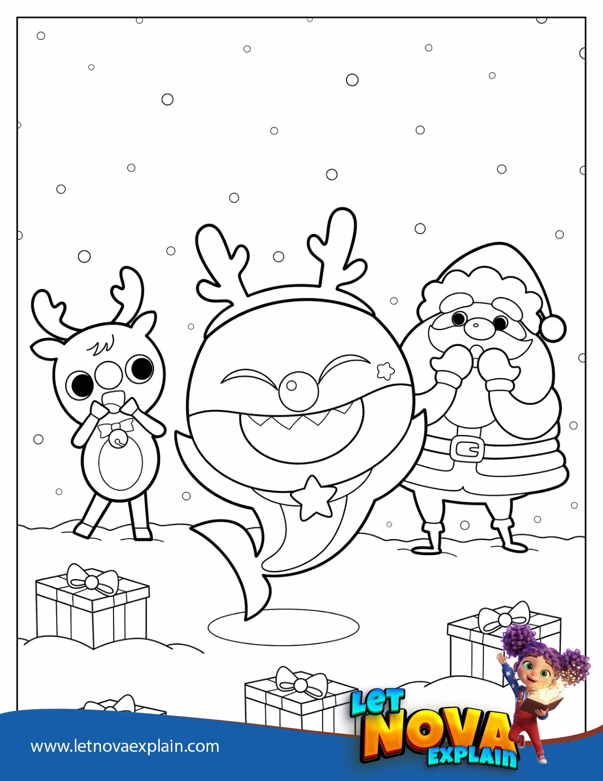 Baby Shark With Rudolph And Santa Claus — PDF imprimable