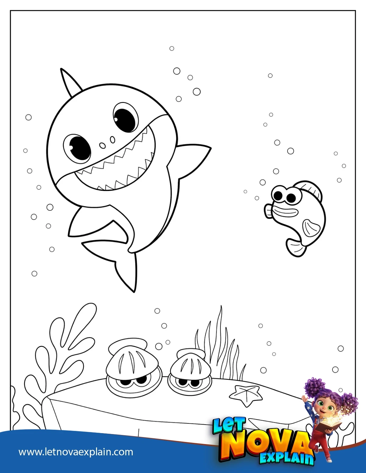 Baby Shark With William Coloring Page For Preschoolers — PDF imprimable
