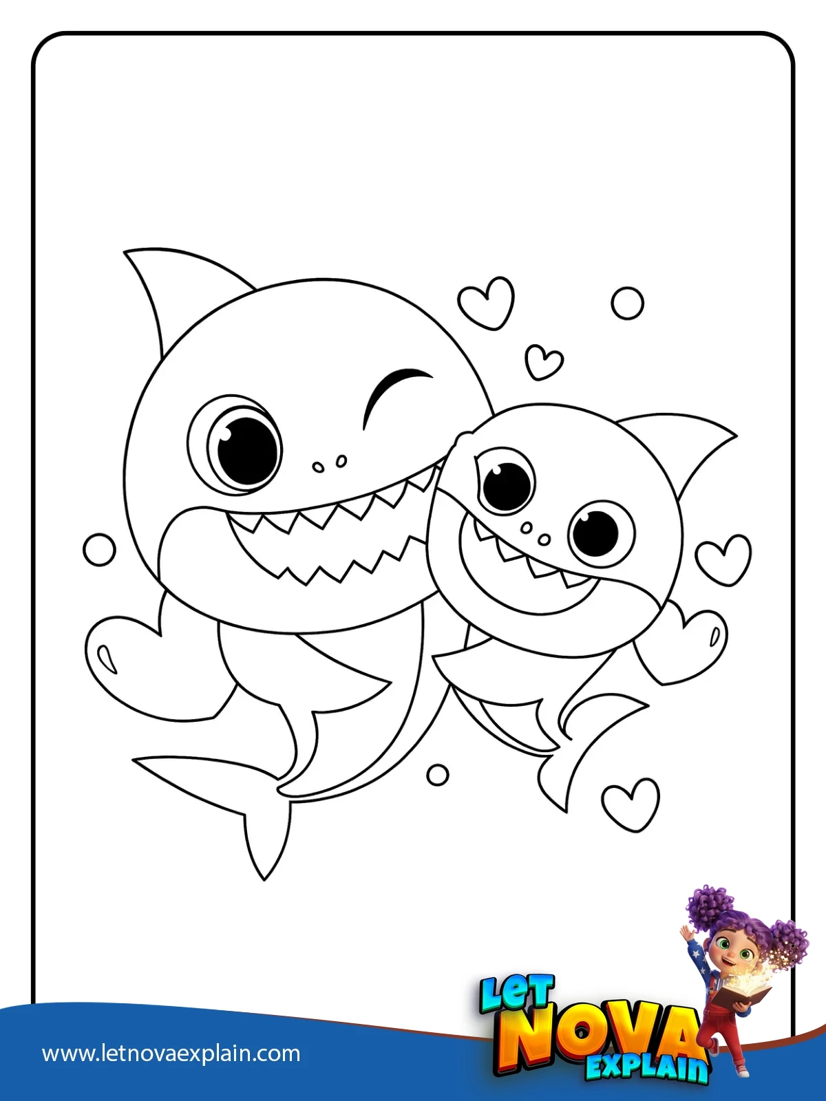 Daddy Shark and Baby Shark Hug coloring — PDF stampabile