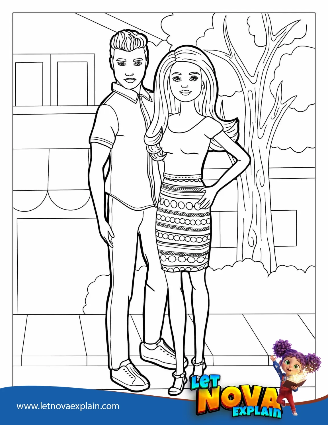 Barbie And Ken Coloring Page For Kids — Printable PDF