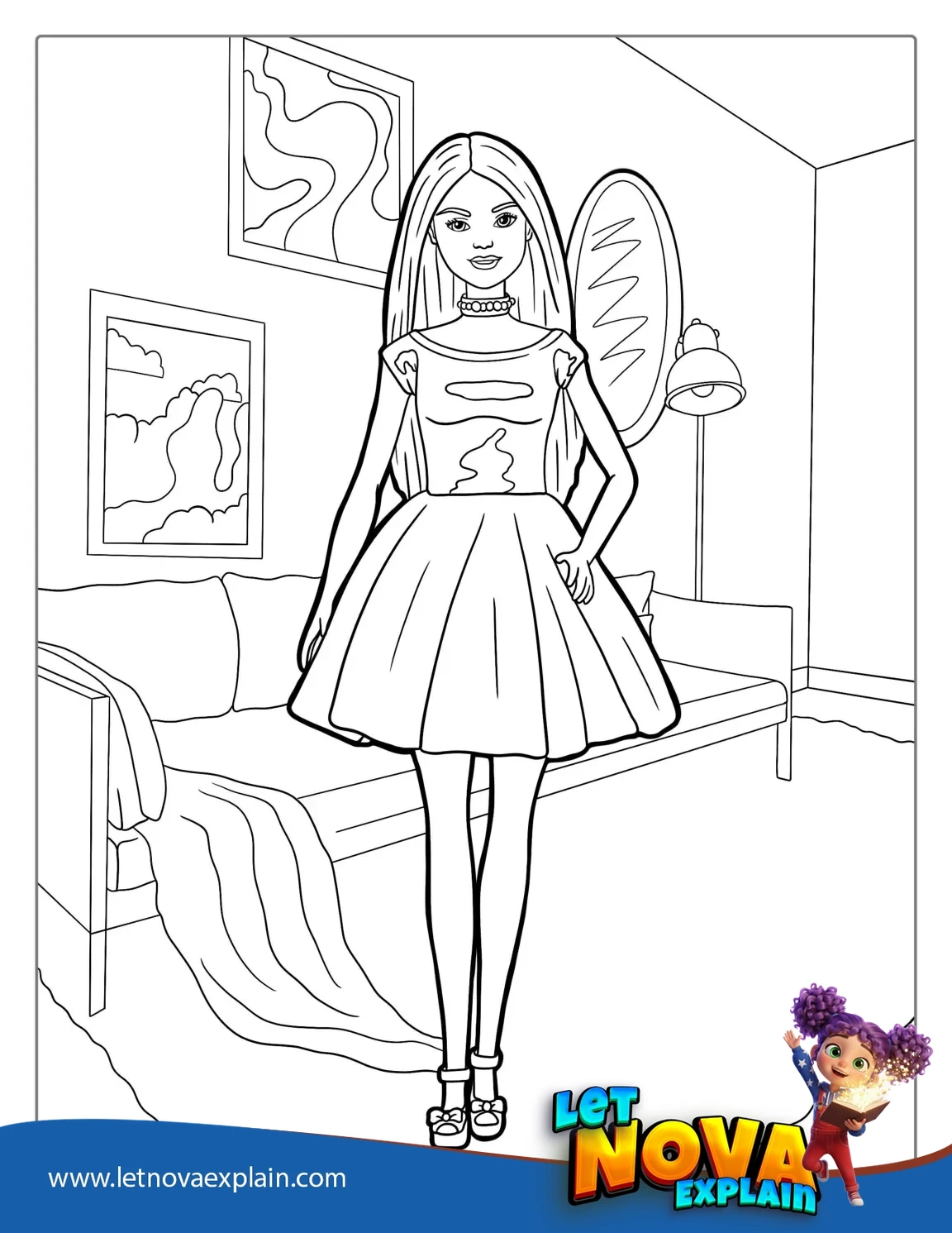 Barbie Doll In Living Room To Color — Page de coloriage