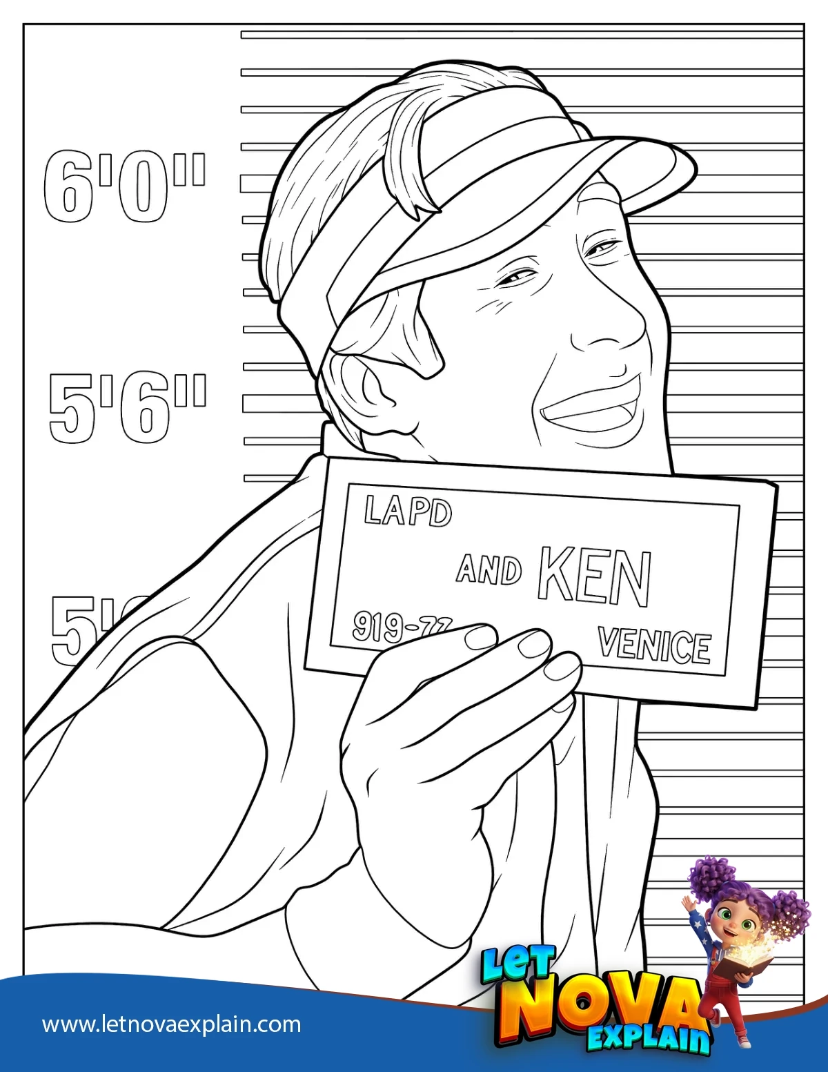 Ken Smiling During Mug Shot From Barbie Movie — Disegno da colorare
