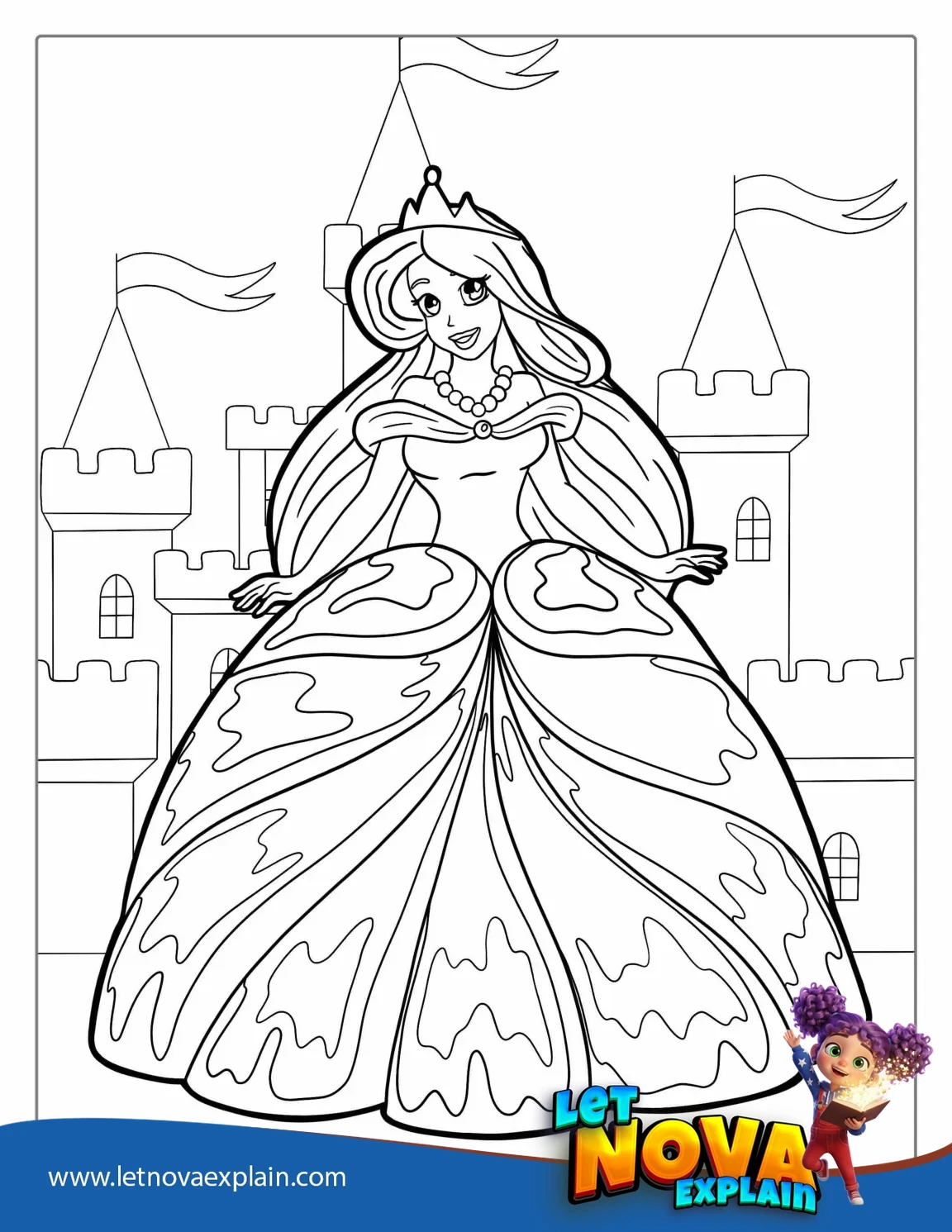 Princess Barbie In Front Of Castle To Color — Disegno da colorare