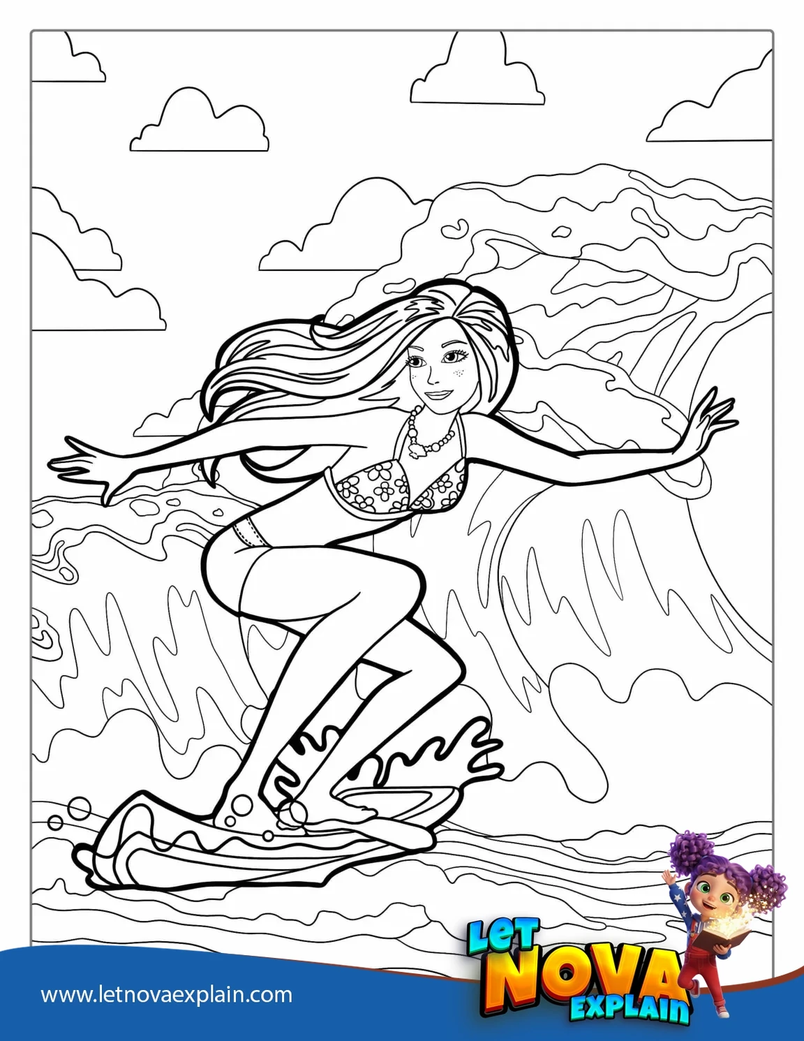 Surfer Barbie At Beach To Color — Page de coloriage