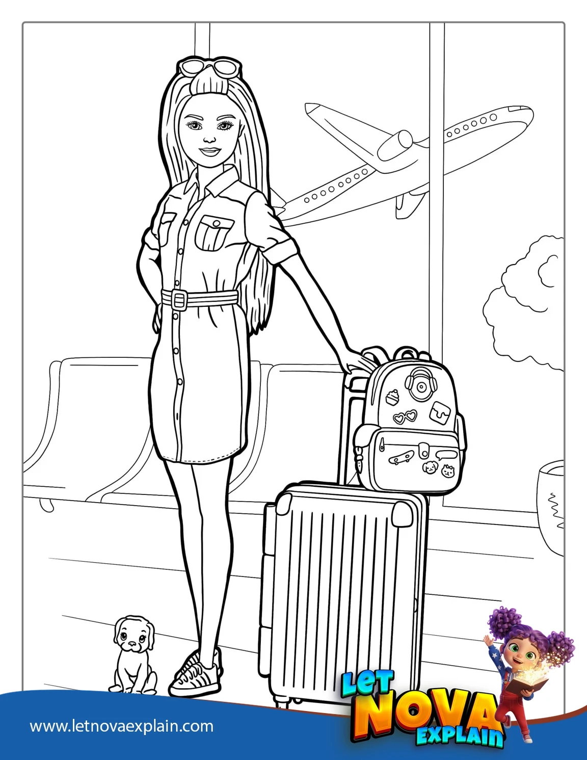 Travelling Barbie At Airport To Color — Page de coloriage