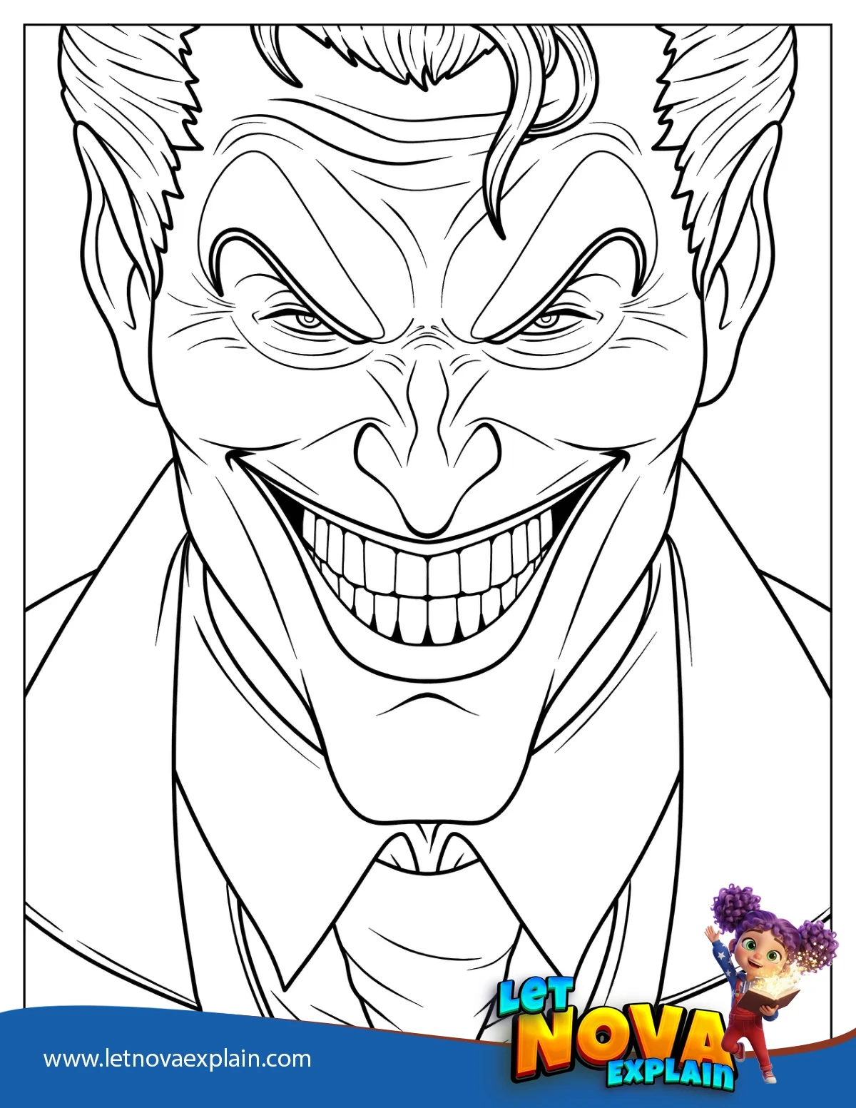 Terrifying Joker Grinning Coloring Page — Coloring page