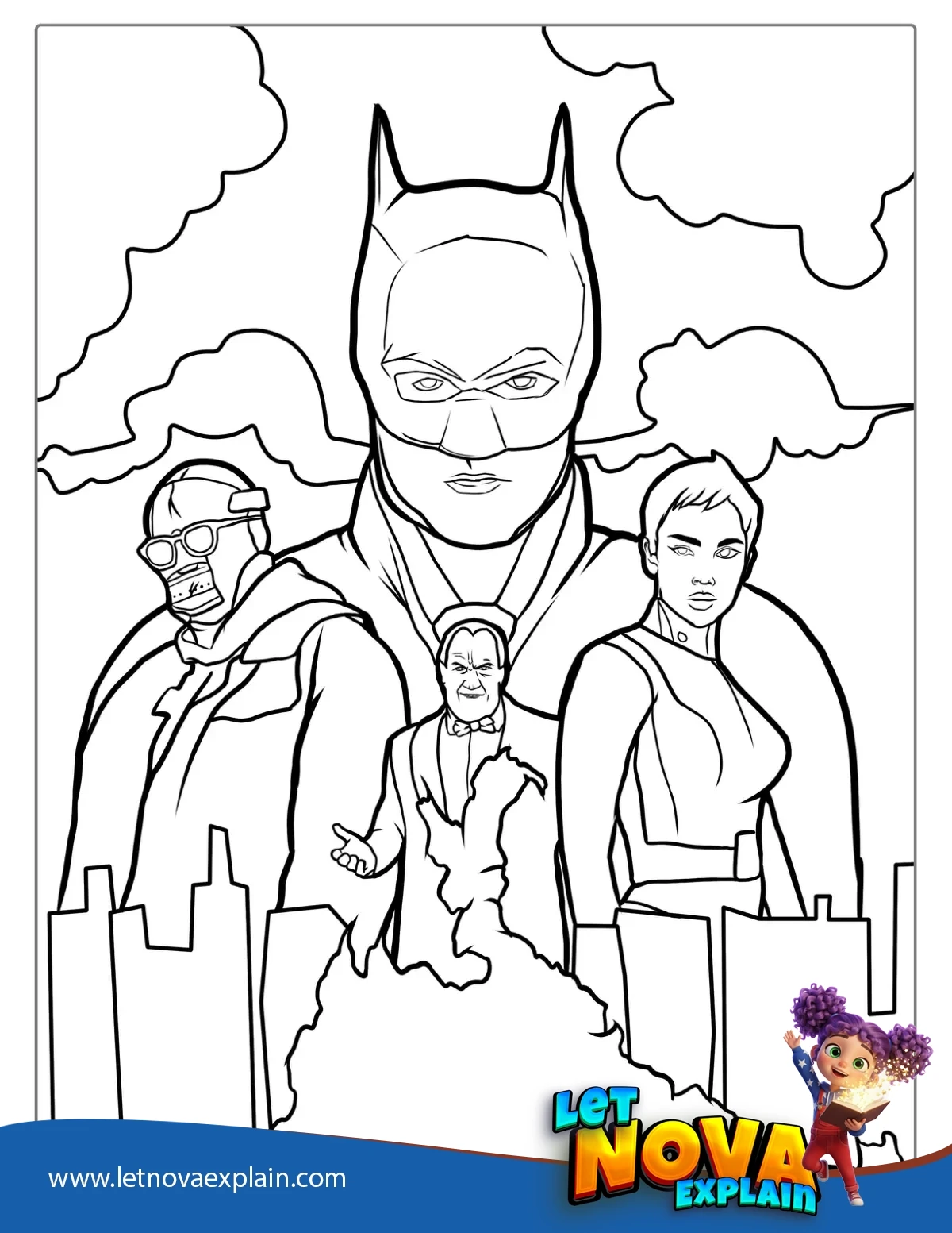 The Batman With Riddler Penguin And Catowman — Coloring page