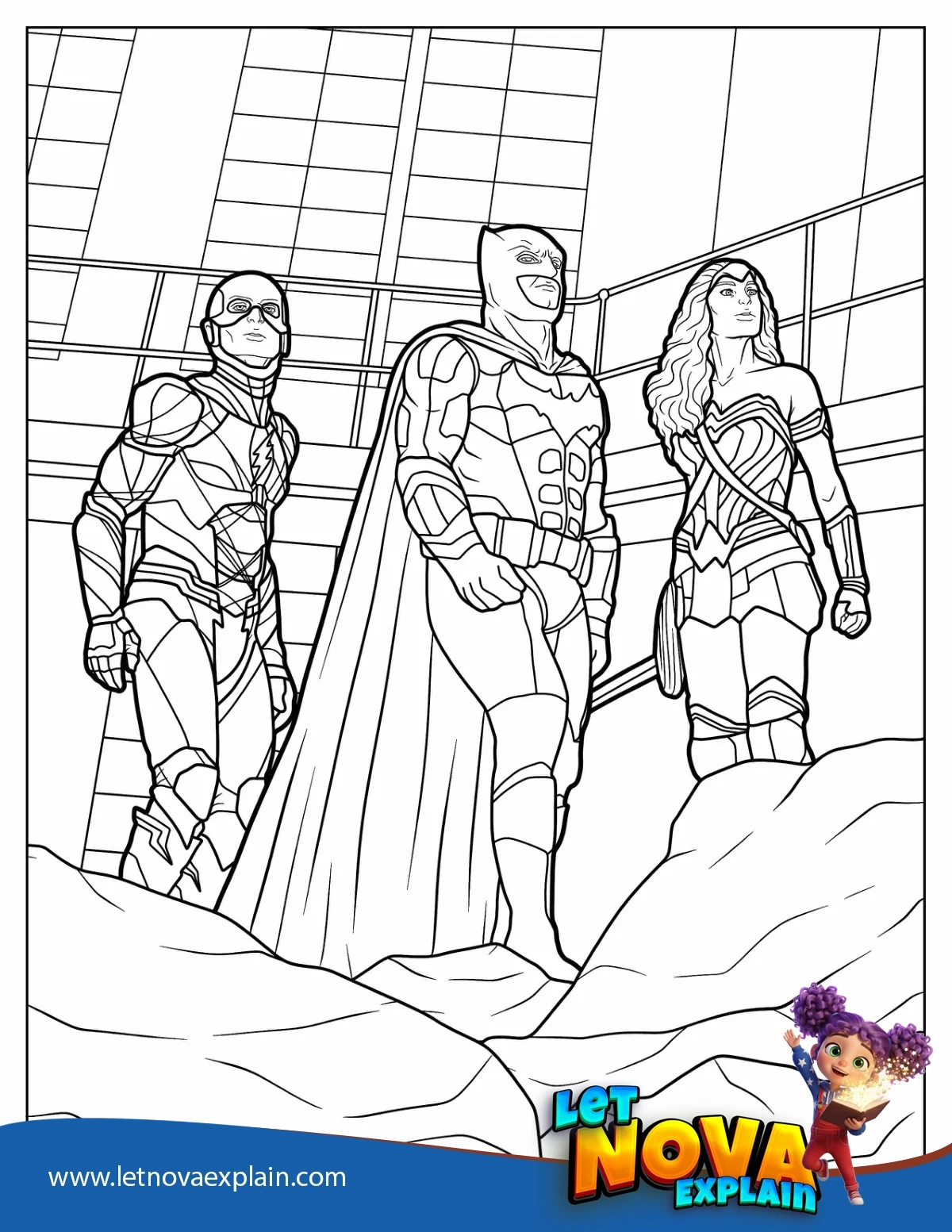 The Flash With Wonder Woman And Batman — Coloring page