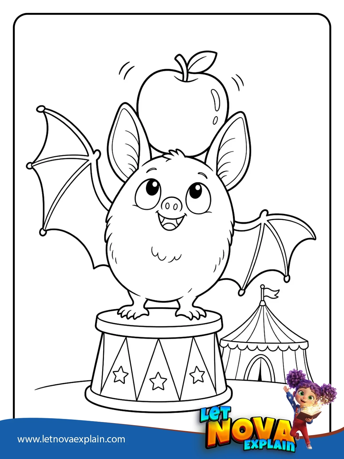 Bats Apple Balance coloring — Printable PDF