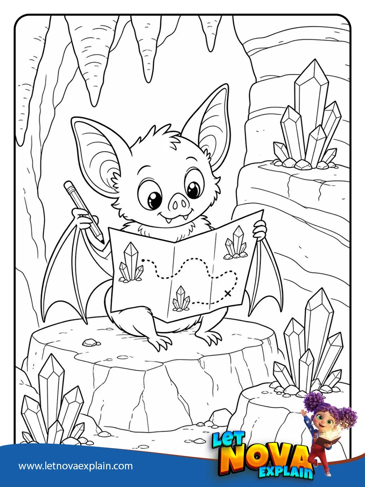 Bats Crystal Map coloring — Printable PDF