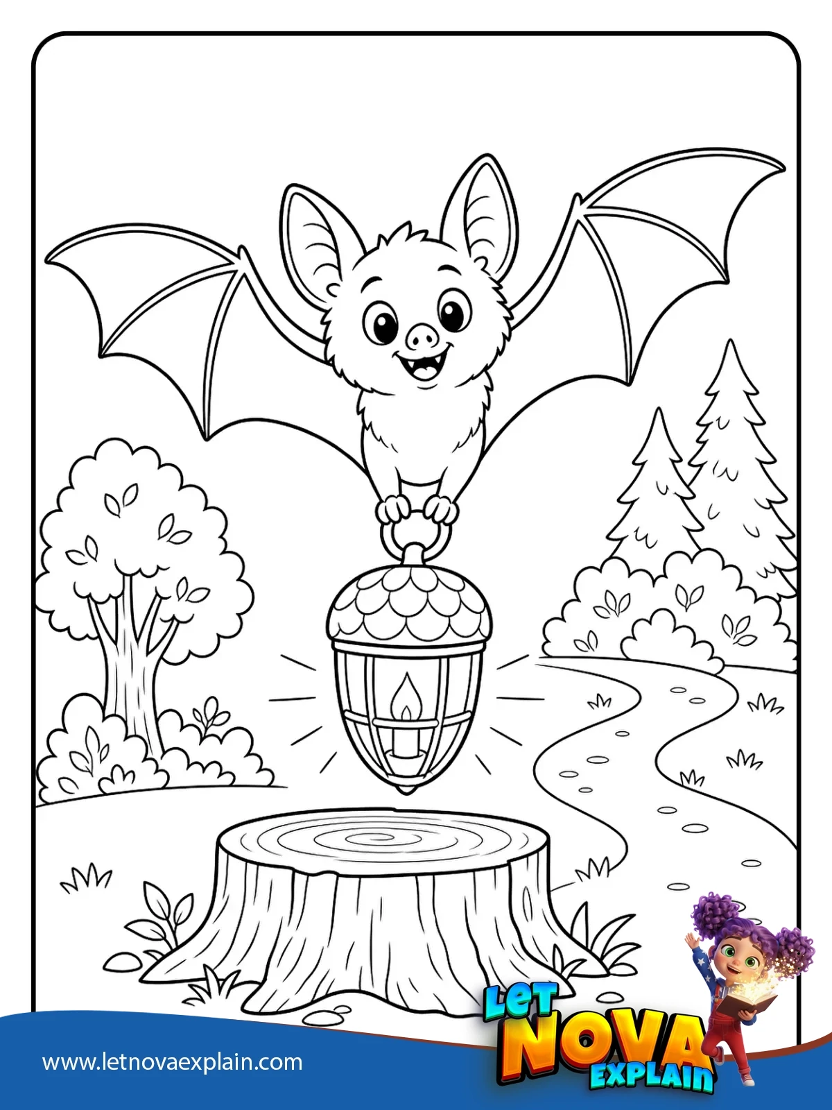 Bats Lantern Delivery coloring — Printable PDF