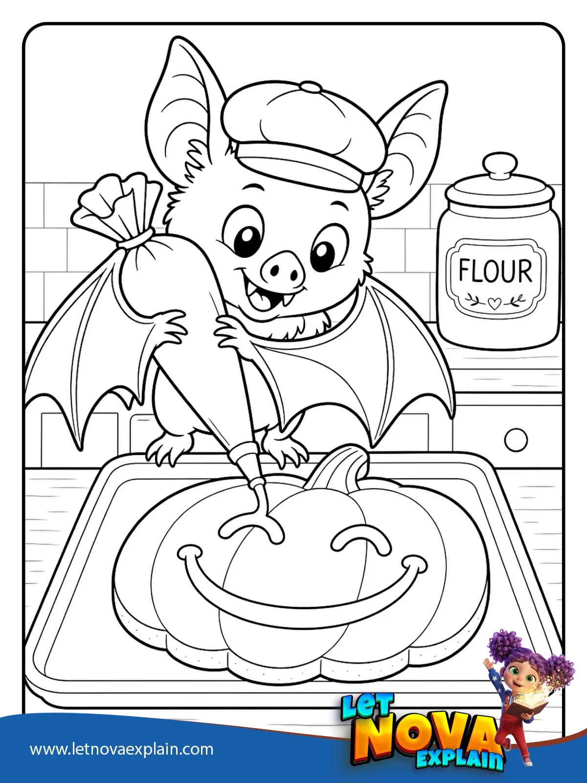 Bats Pumpkin Cookie Icing coloring — Printable PDF