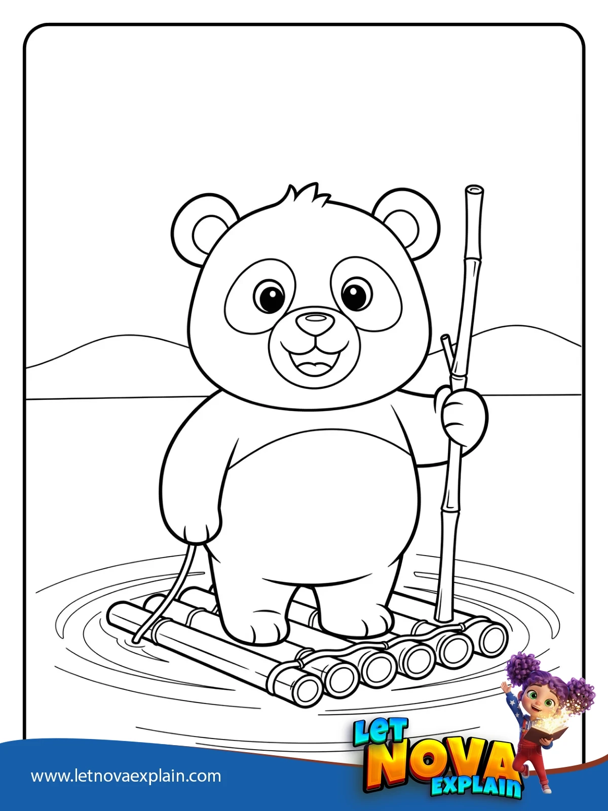 Panda Bamboo Raft Wave coloring — Coloring page