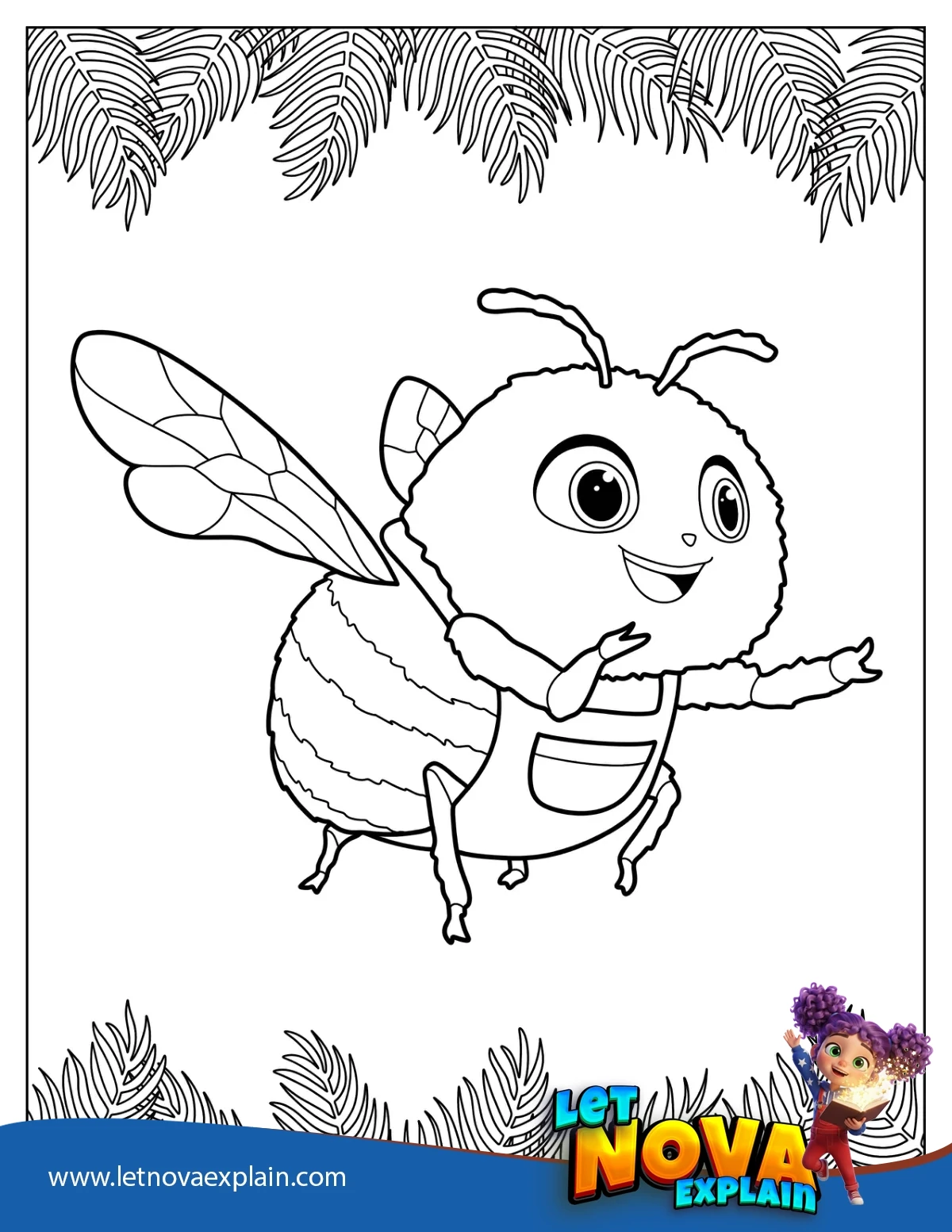 Cartoon Bee Wearing A Jumper Coloring Sheet For Kids — PDF stampabile