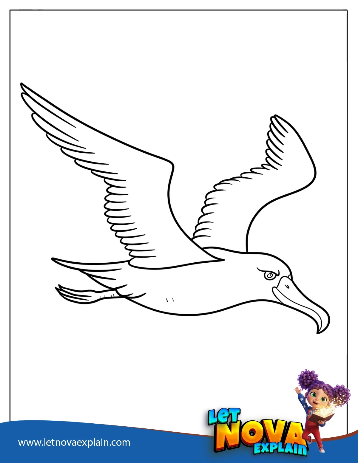 Albatross Bird Gliding Through the Sky with Wide Wings Coloring Sheet for Kids — Coloring page