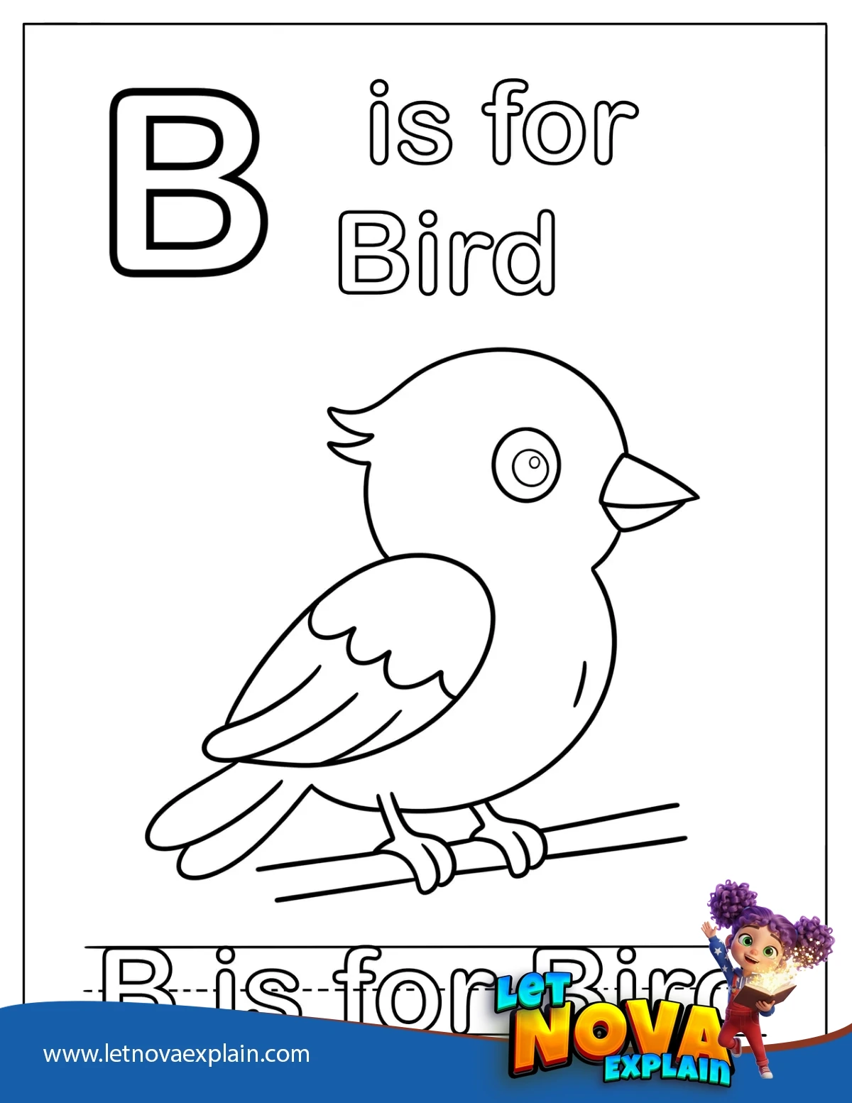 B is for Bird Alphabet Coloring Page for Preschoolers — Coloring page