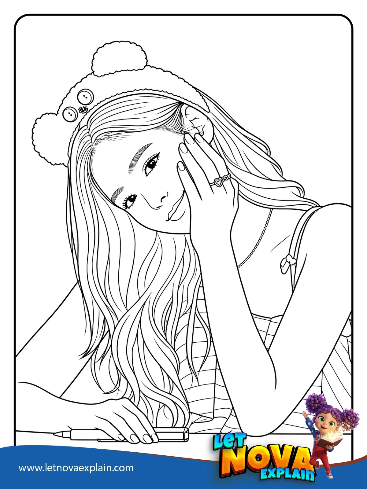 Jennie Cute Hat Portrait coloring — Coloring page