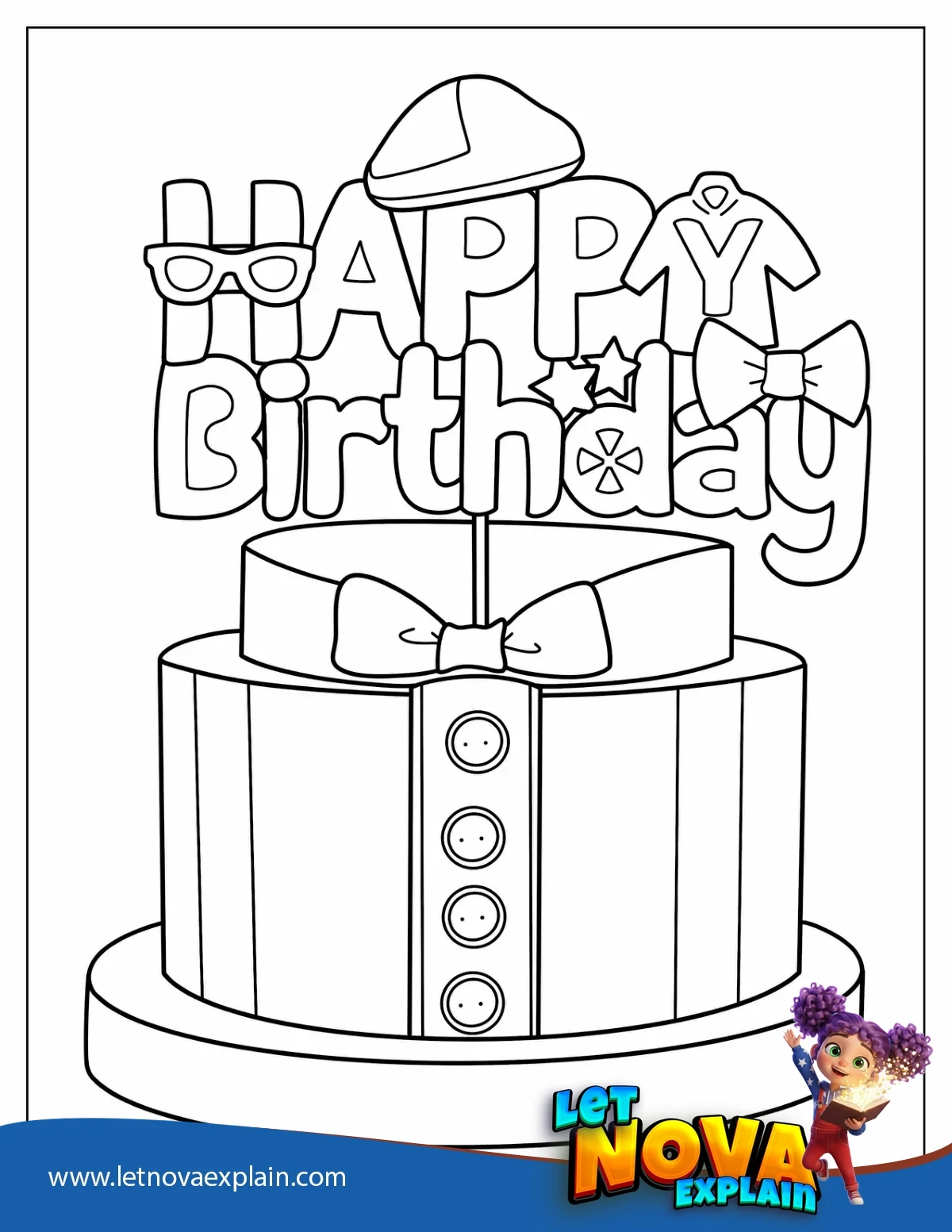 Blippi Happy Birthday Cake Coloring Page — Coloring page