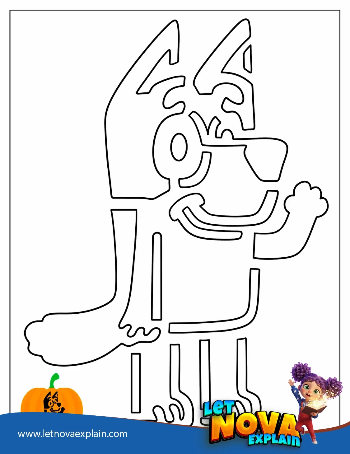 Bluey Waving Pumpkin Stencil — PDF للطباعة
