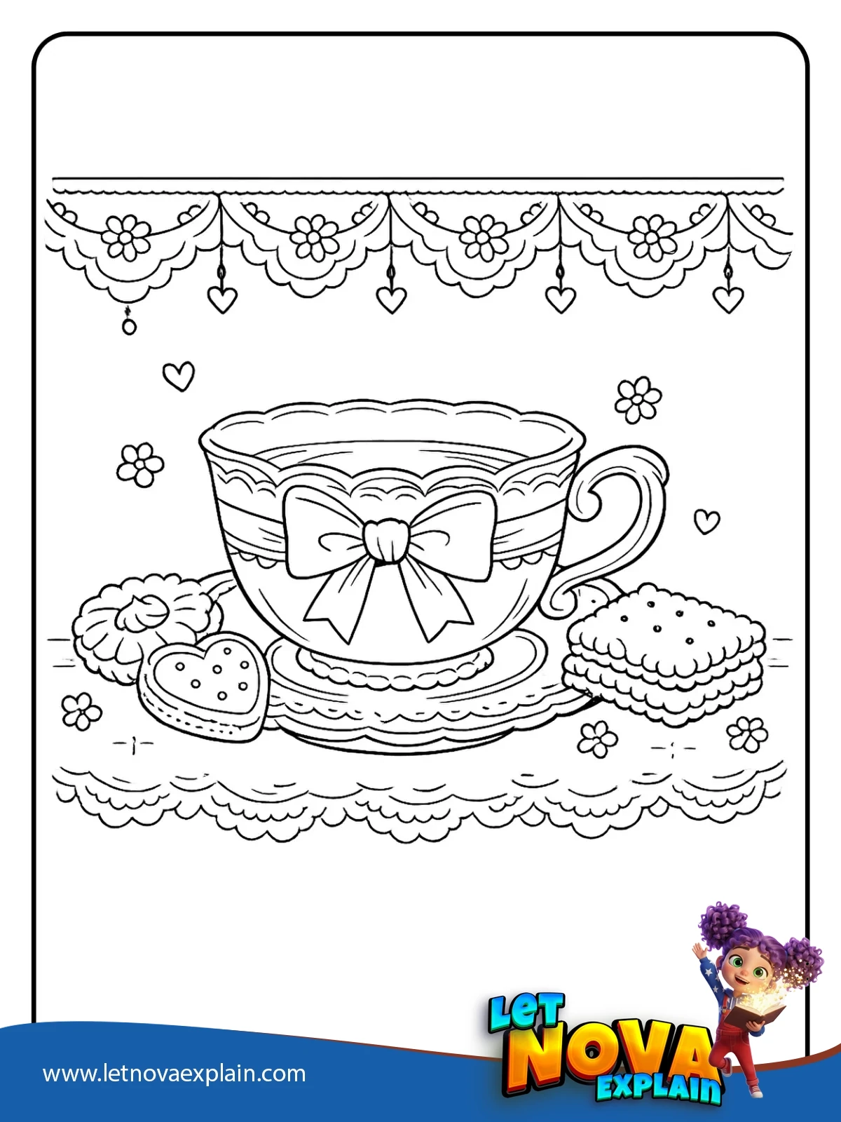 Bow Teacup Set coloring — Coloring page