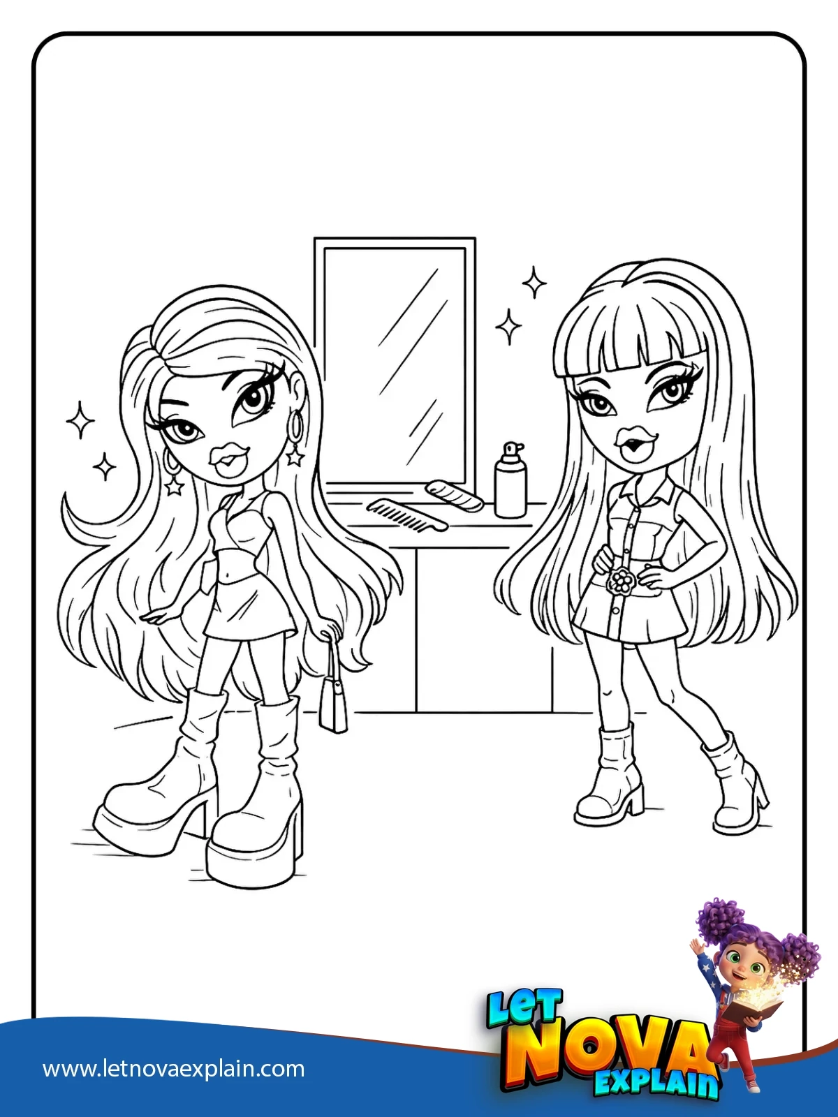 Cloe and Meygan Hair Time coloring — Coloring page