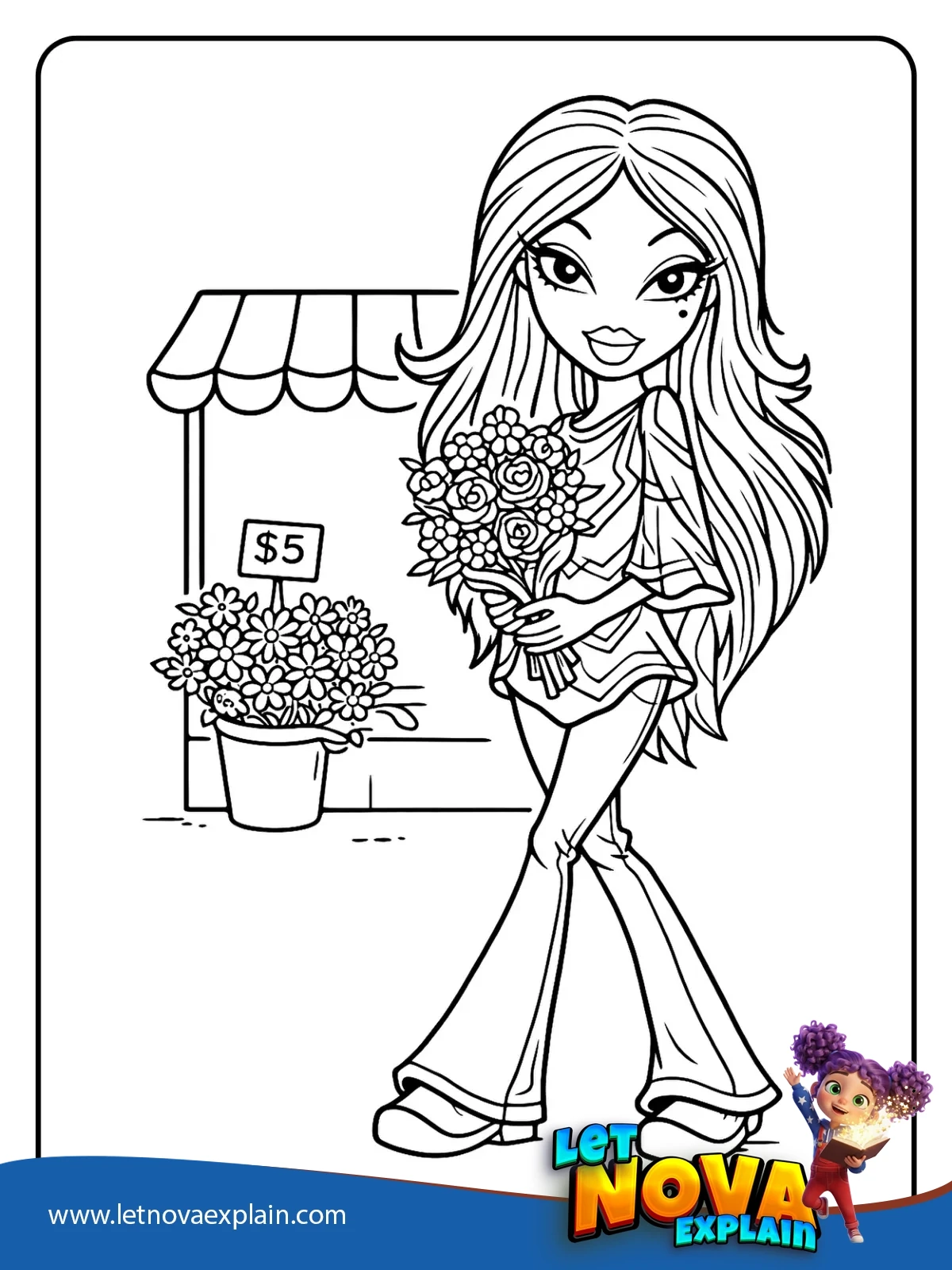 Yasmin at the Flower Stand coloring — Coloring page