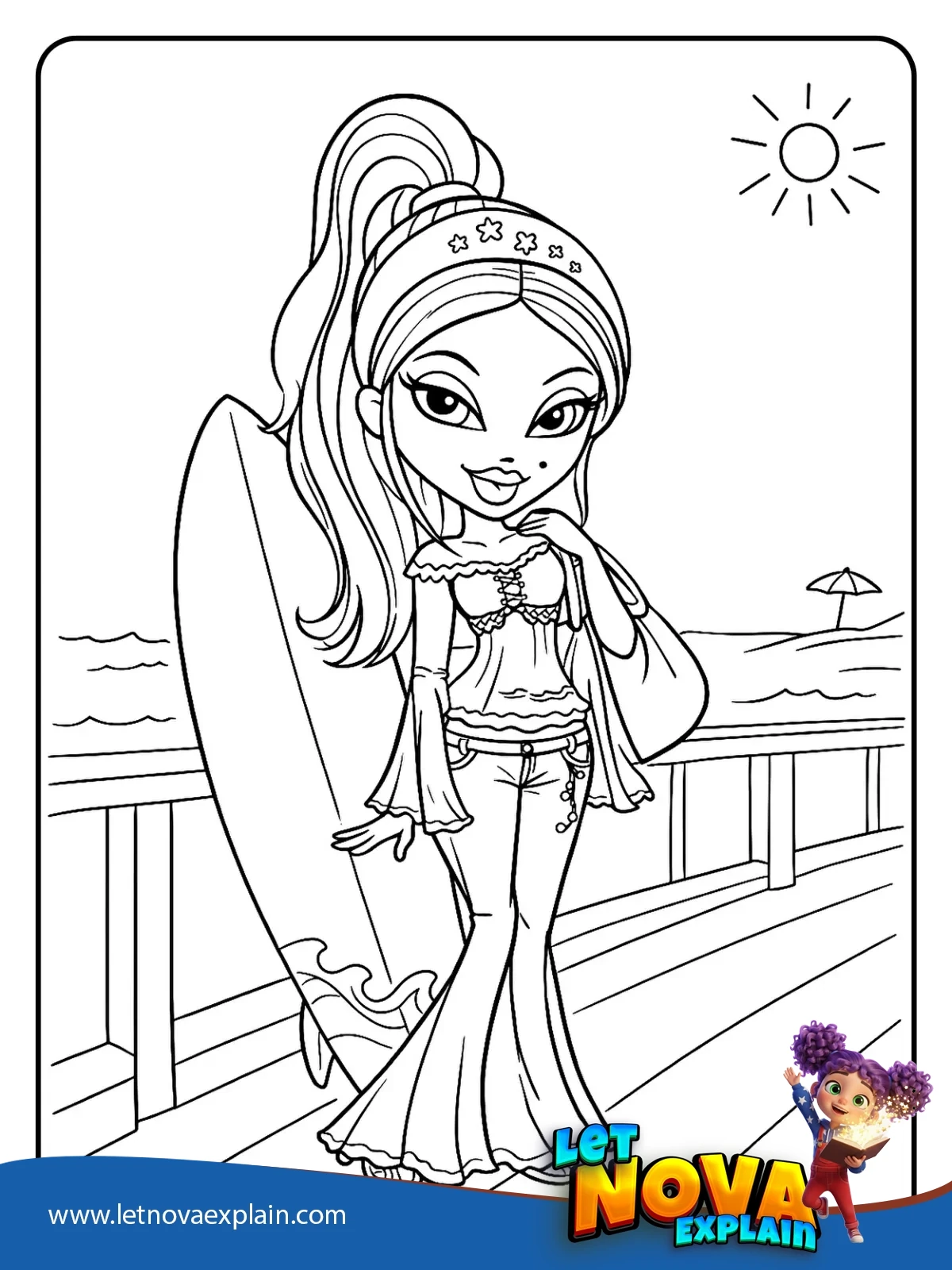 Yasmin on the Boardwalk coloring — Coloring page