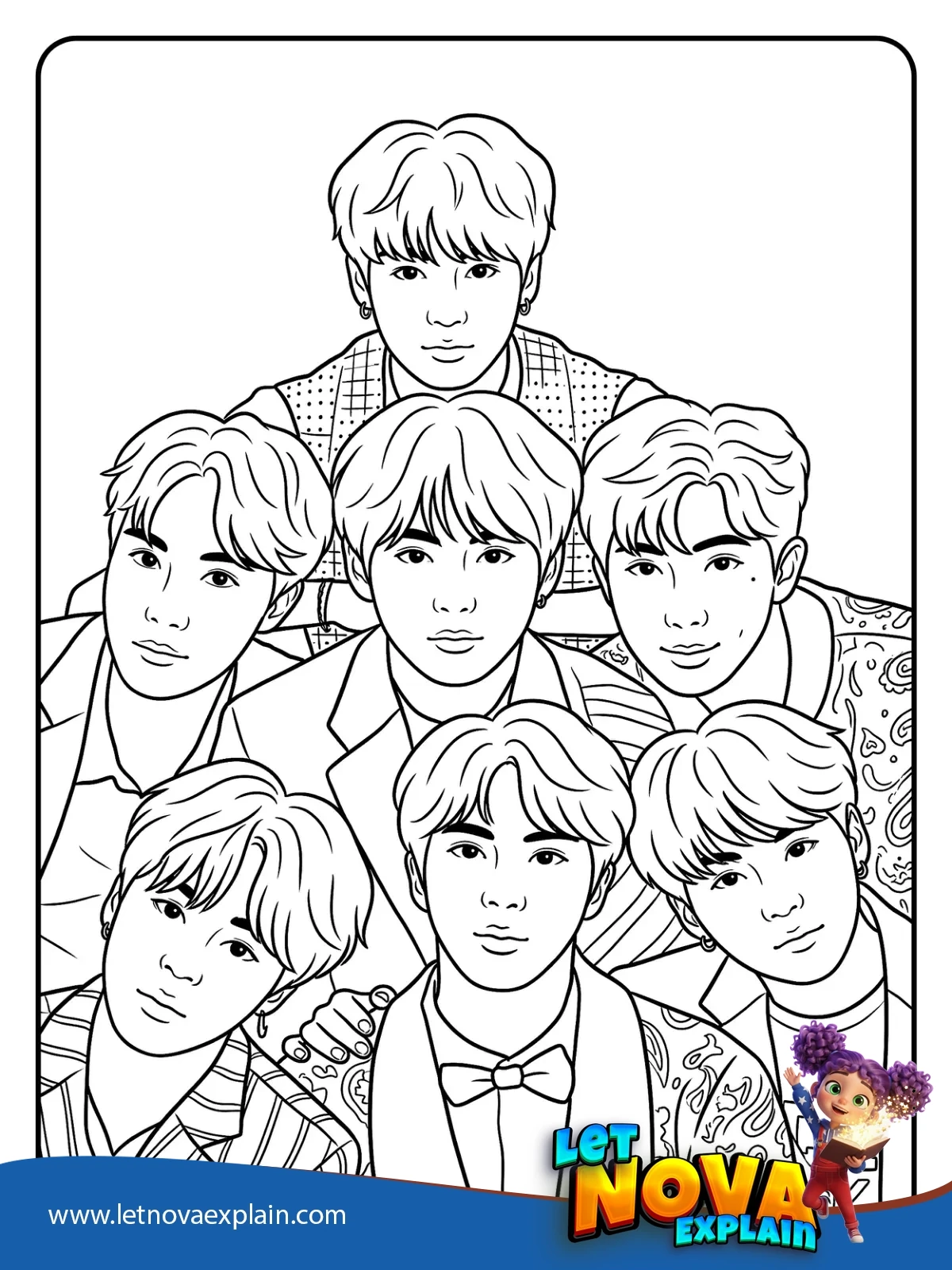 BTS Group Portrait coloring — Coloring page
