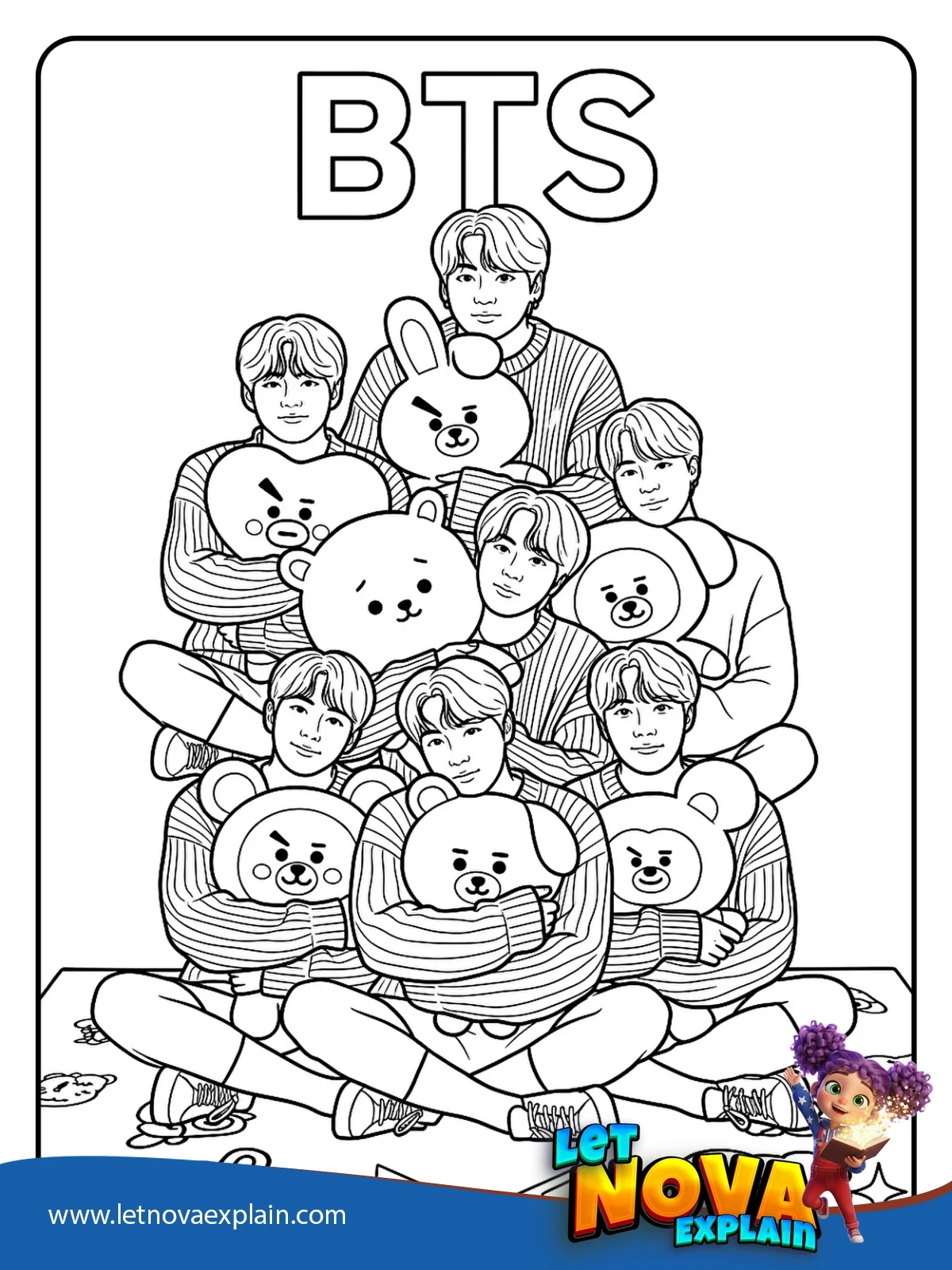 BTS with BT21 Plush Friends coloring — Coloring page