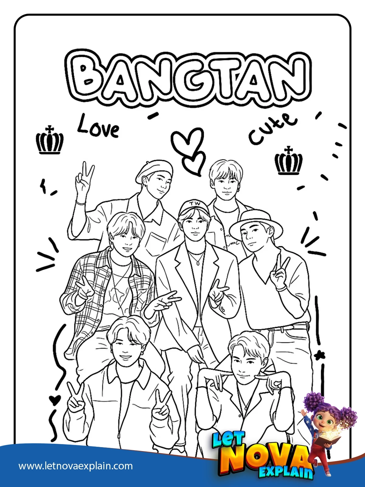 Bangtan Love Group Pose coloring — Coloring page