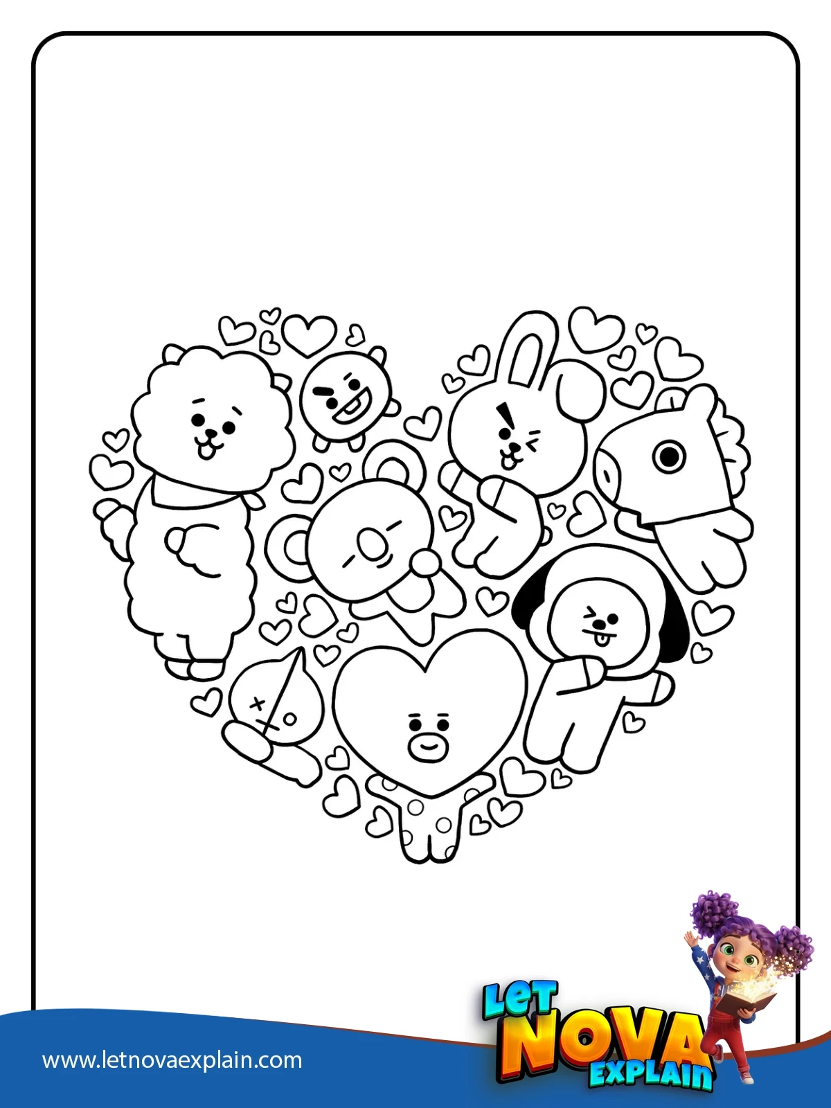 Bt21 Heart Friends coloring — صفحة تلوين