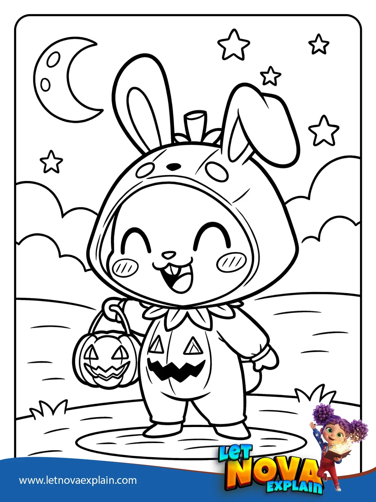 Pumpkin Night Bunny coloring — Página para colorear