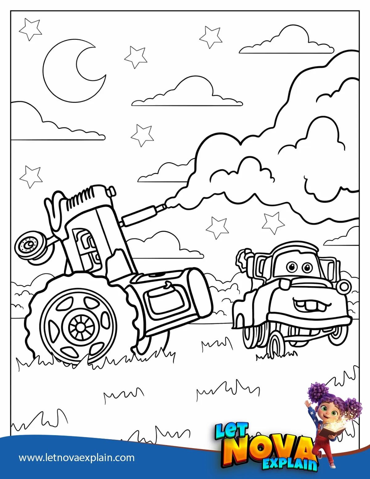 Tractor Tipping With Mater In The Fields Coloring Page — Coloring page