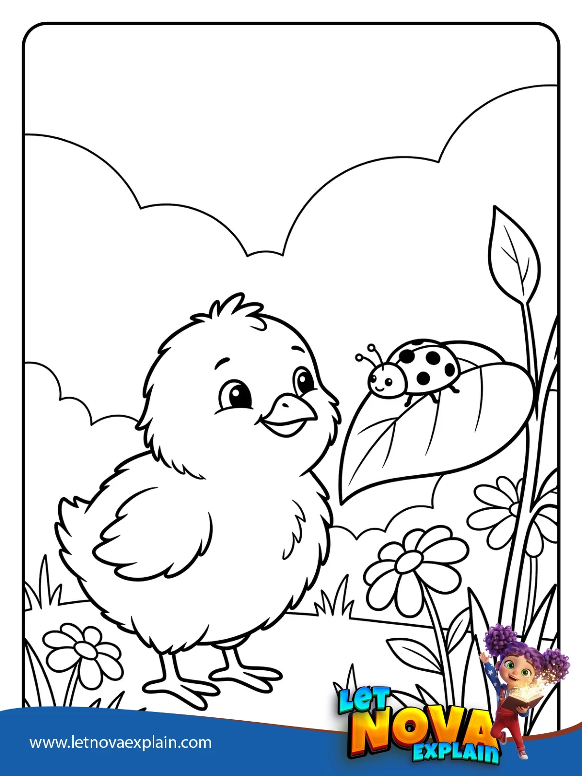 Chick With A Ladybug Friend coloring — Disegno da colorare