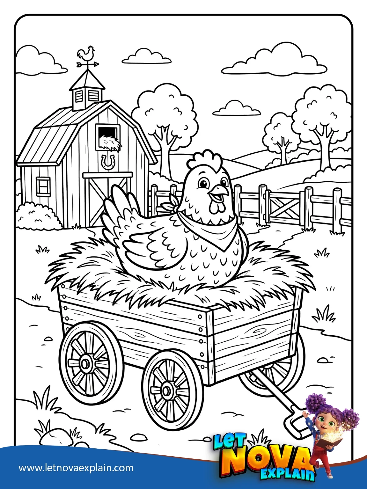 Chicken In A Farm Wagon coloring — Disegno da colorare