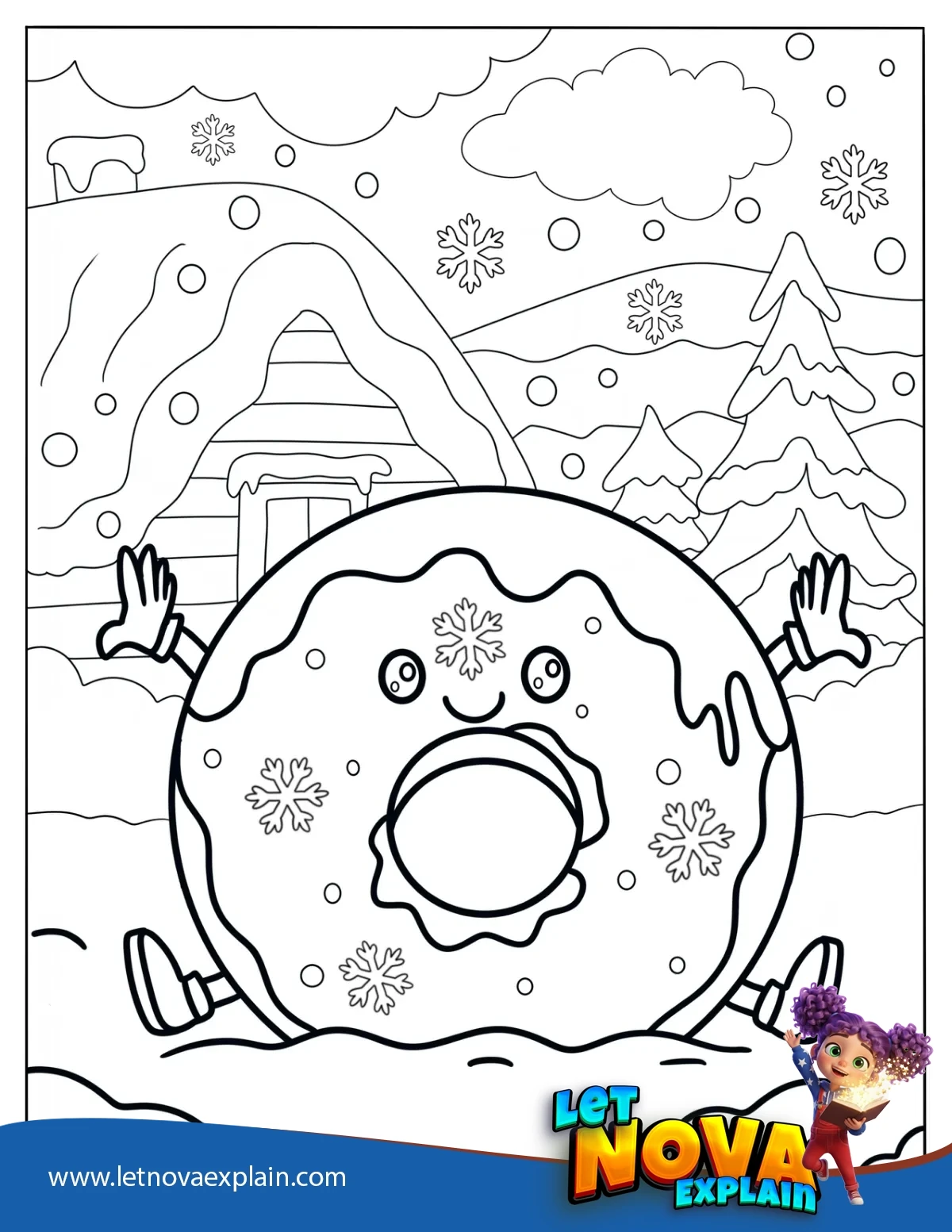 Baby Donut Playing In The Snow On Christmas — Printable PDF