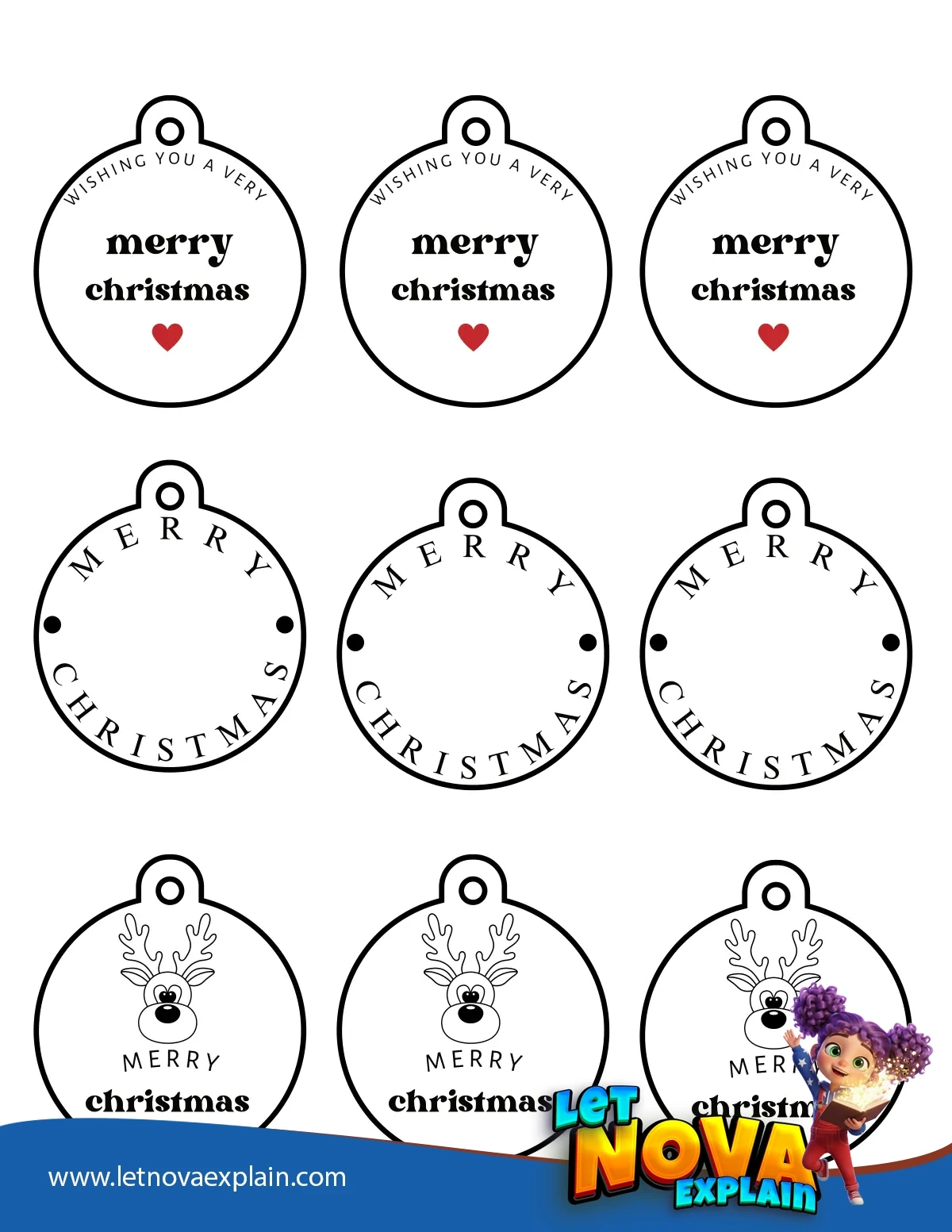 Black White Round Christmas Gift Labels — Printable PDF