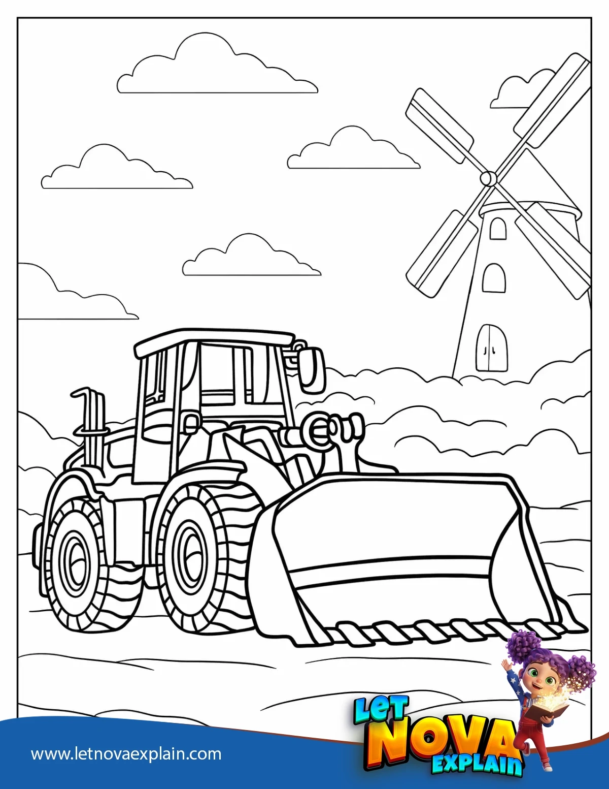 Bulldozer With Windmill In Background — Printable PDF