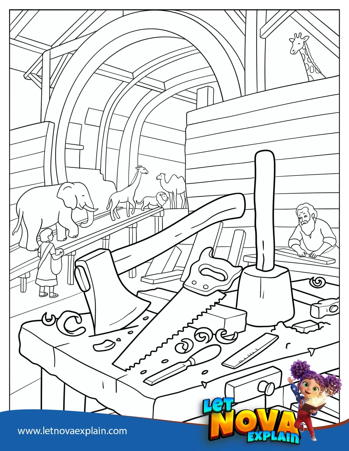 Construction Materials for Noah s Ark Coloring Page — Printable PDF