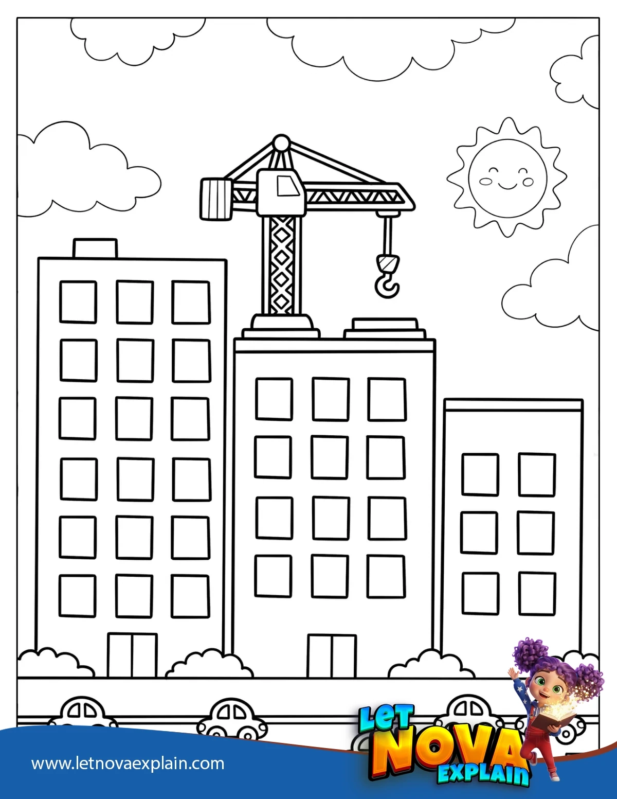 Construction Site in the City Coloring Page — Printable PDF
