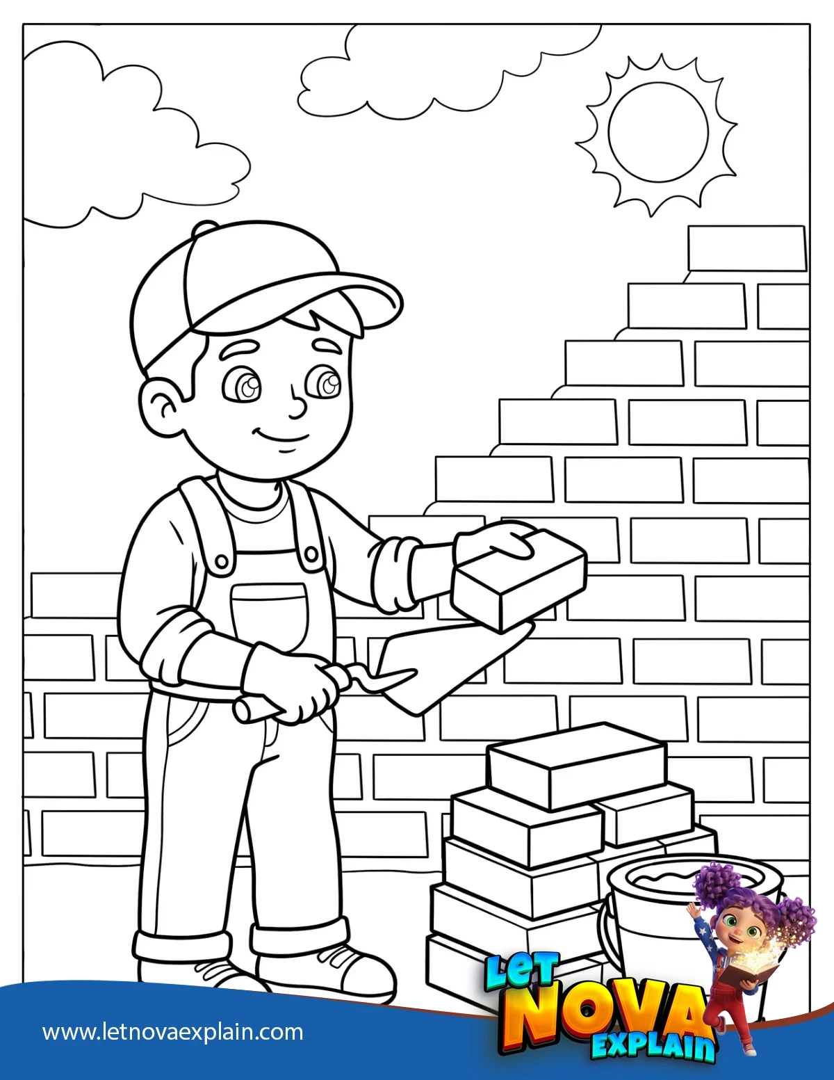Construction Worker Laying Bricks — Printable PDF