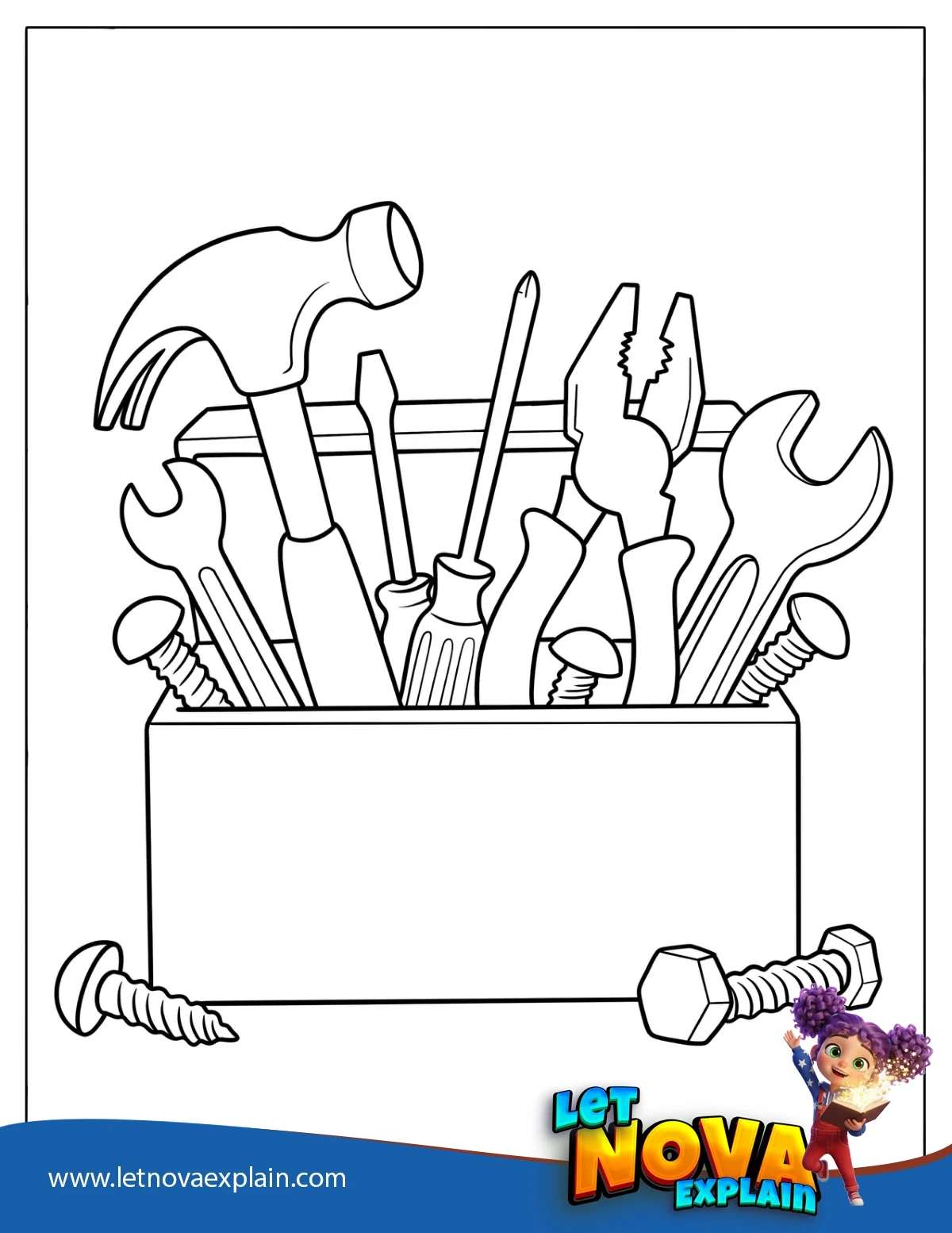 Easy Construction Toolbox Coloring Sheet — Printable PDF