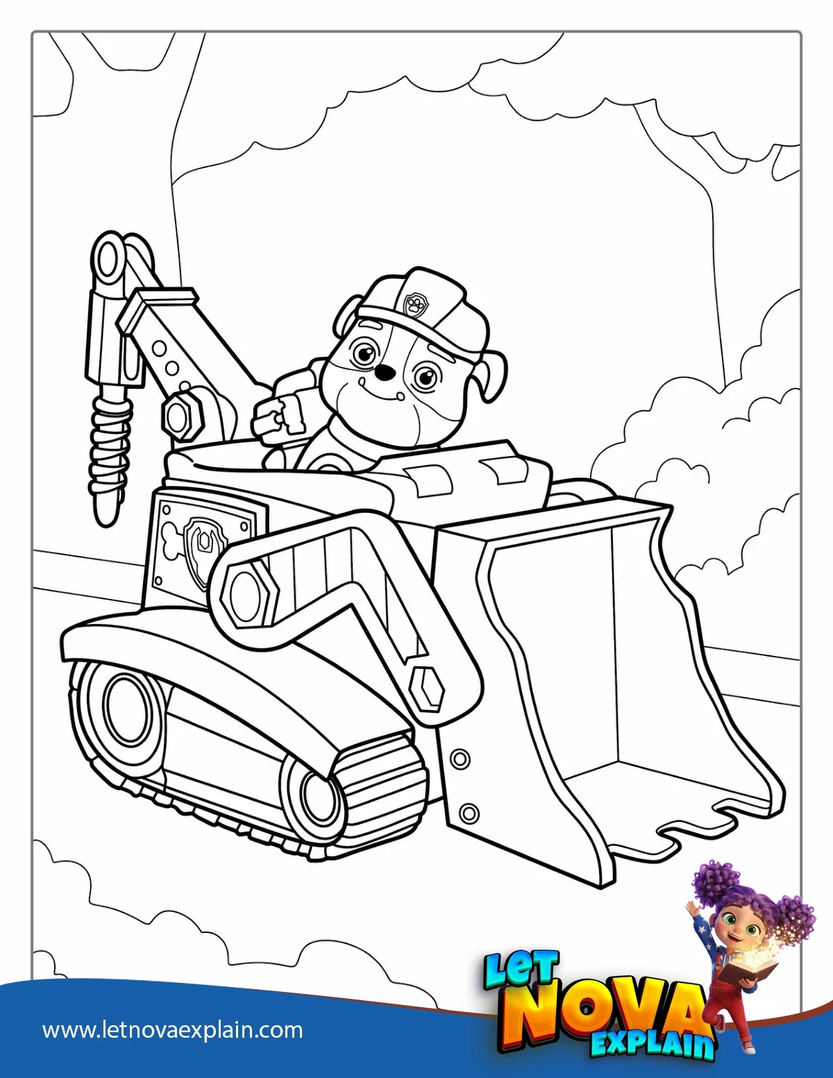 Rubble Driving Bulldozer To Color For Kids — Coloring page